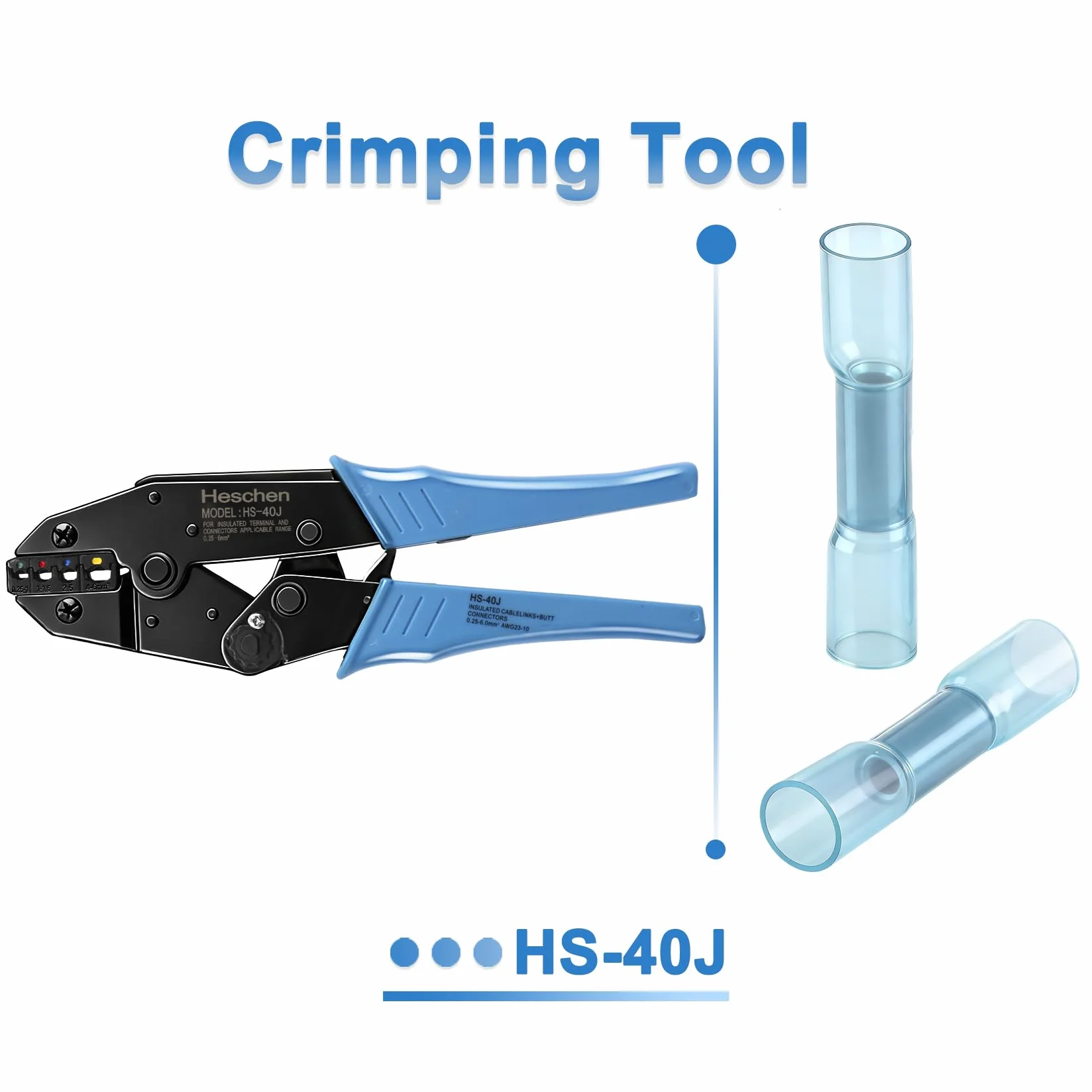 Heschen Lot de 100 connecteurs à sertir isolés thermorétractables BHT2 de 1,5 à 2,5 mm² (16-14 AWG) pour câble électrique Bleu