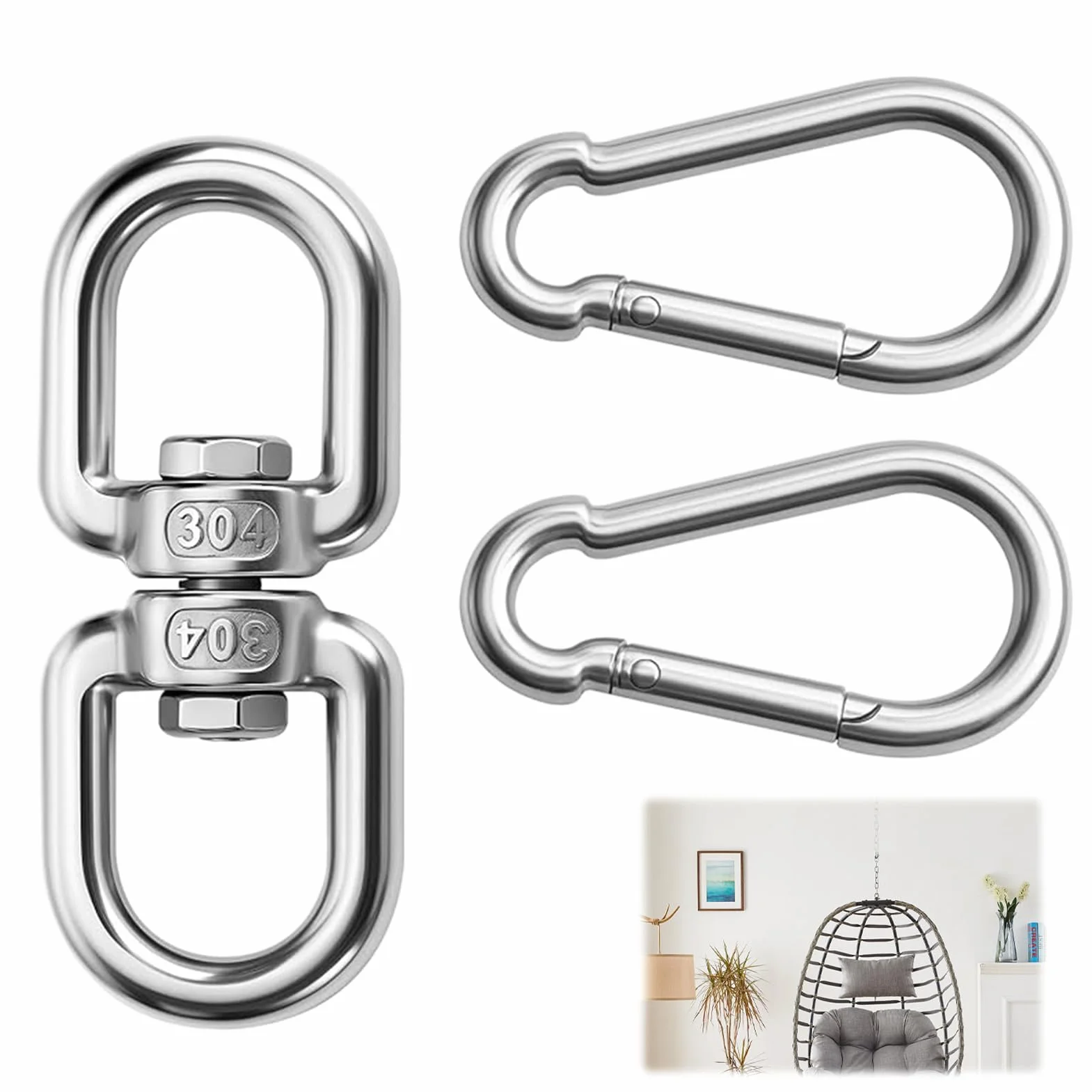 Émerillon en Acier Inoxydable 304 M8 avec Articulation Pivotante 360° pour Fauteuil Suspendu