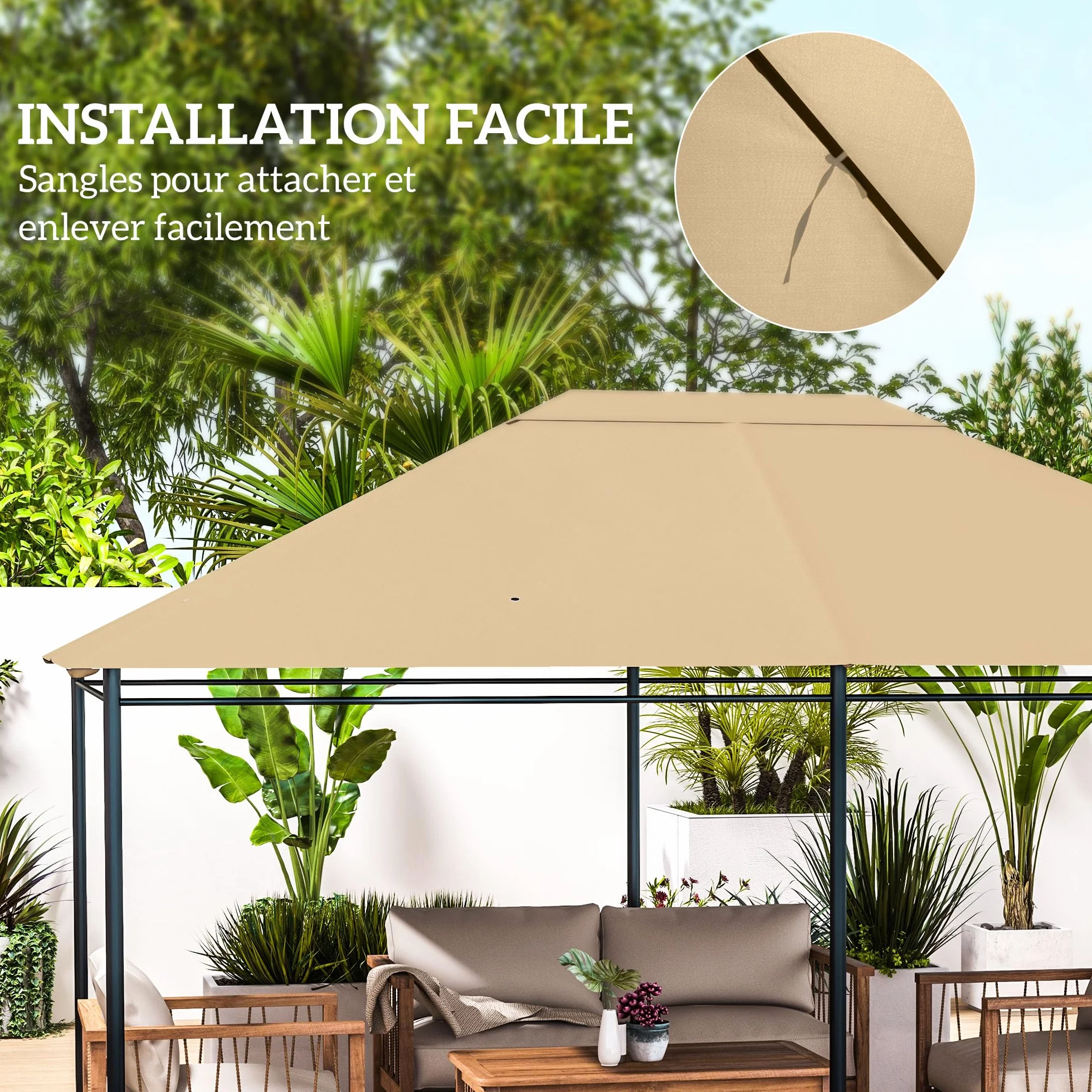 Outsunny Toile de Remplacement pour Tonnelle Gazebo Jardin Polyester Haute densité 180 g/m² Anti-UV 3 x 4 m Kaki