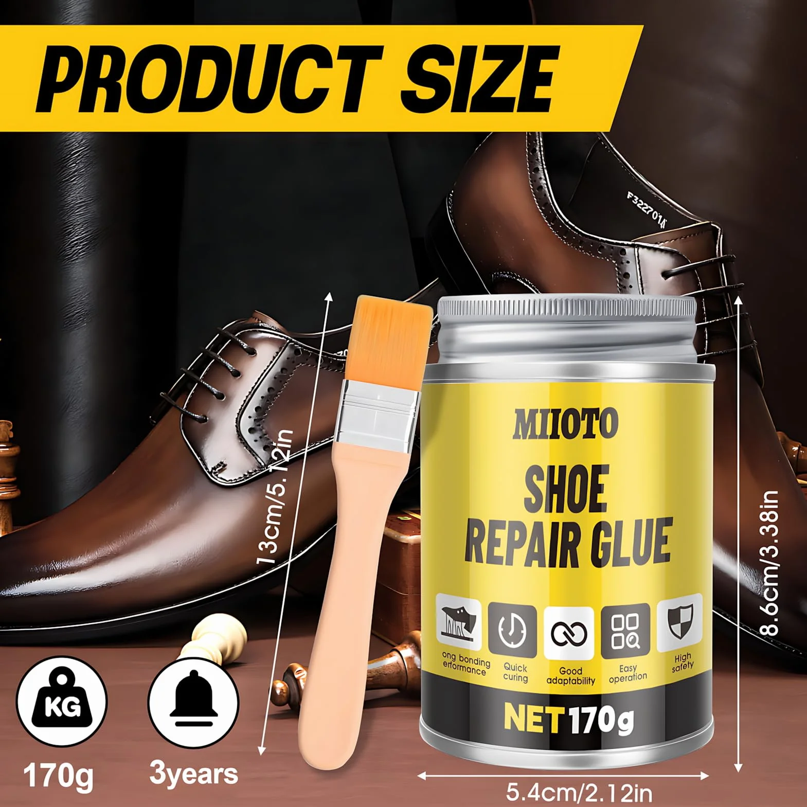 Miioto Colle Contact, Colle pour Chaussure, colle Neoprene Extra Forte, Convient pour Cuir, Caoutchouc, Plastique, PVC, Imperméable, 170g