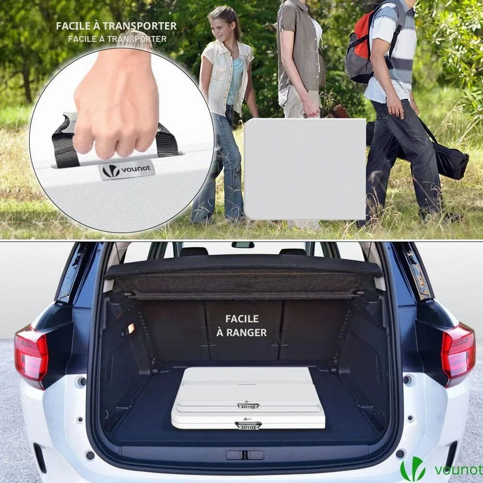 Ensemble Table Pliante et Bancs Pliables Camping 180cm HDPE Polyrotin 8 Places Blanc