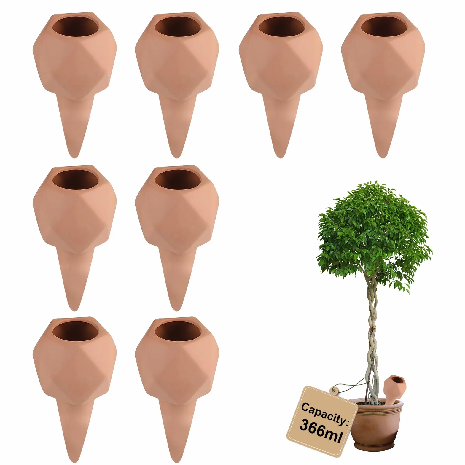 EXLECO Oyas Arrosage Automatique 8×366ml Cône Polygonal Olla pour Plantes Intérieur Jardin