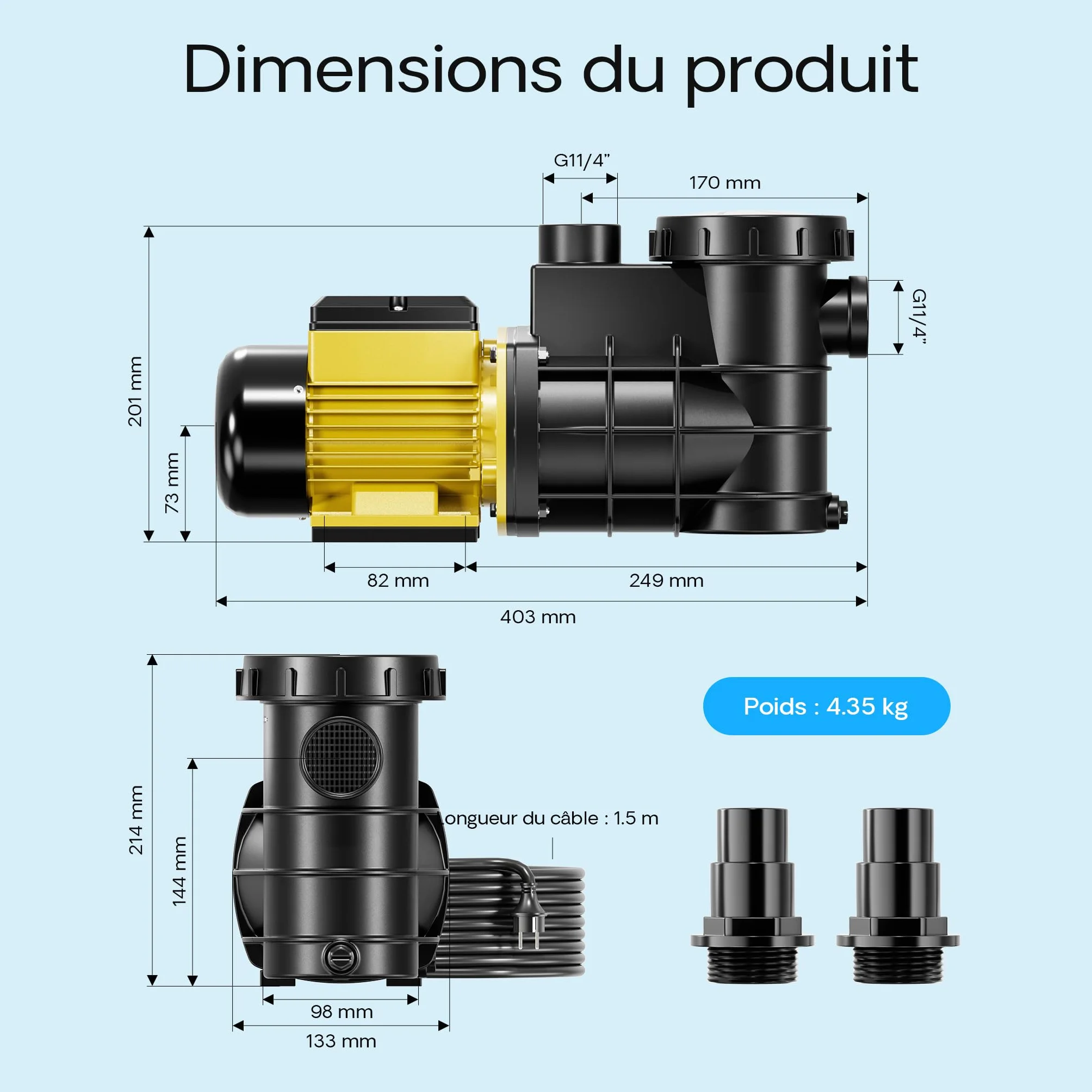 SunSun Pompe piscine 220 W 5000 l/h Hauteur refoulement 5,5 m Filtration Circulation