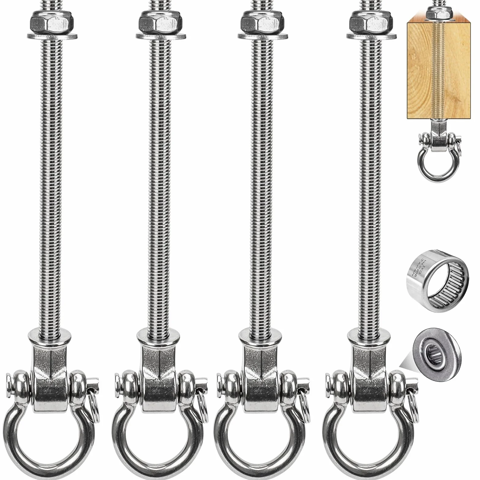 Crochets de Balançoire M10 280mm Acier Inoxydable avec Roulements Lot de 4 pour Hamac Chaise Suspendue
