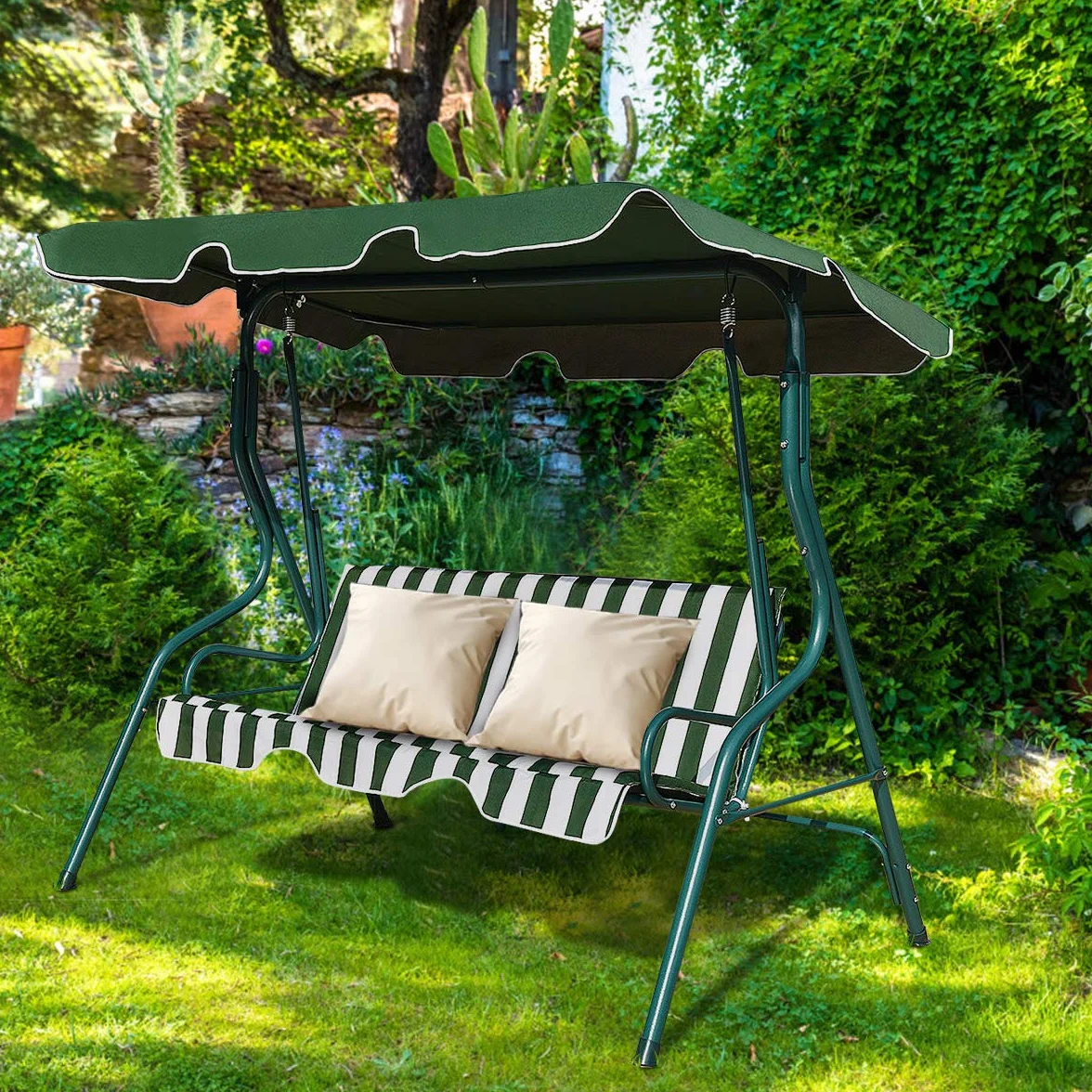 Costway Balancelle de Jardin 3 Places Toit Imperméable 240 KG 170 x 110 x 153 CM Vert