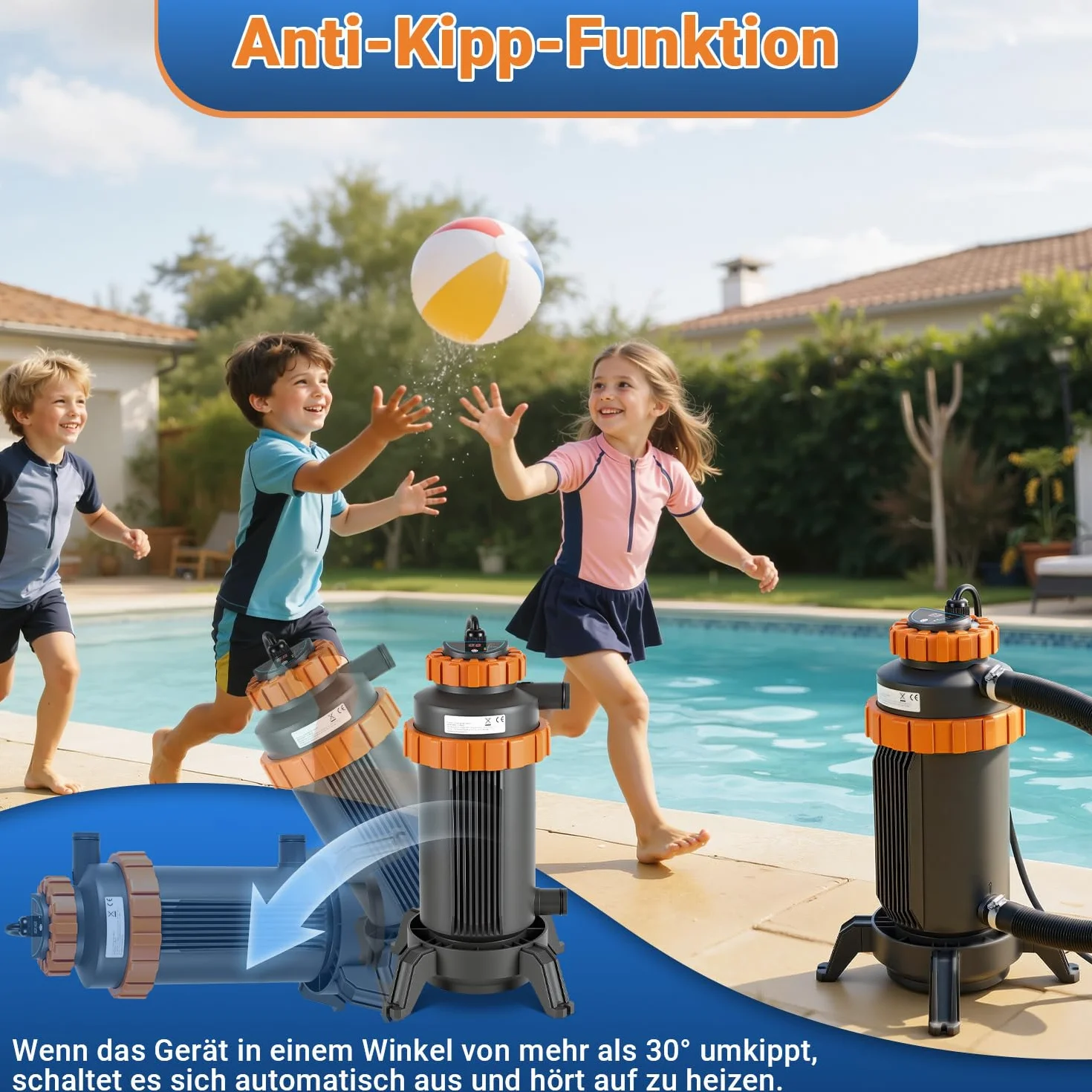 Chauffage électrique de piscine 3 kW affichage numérique protection sécurité 4 positions raccord 32-38 mm