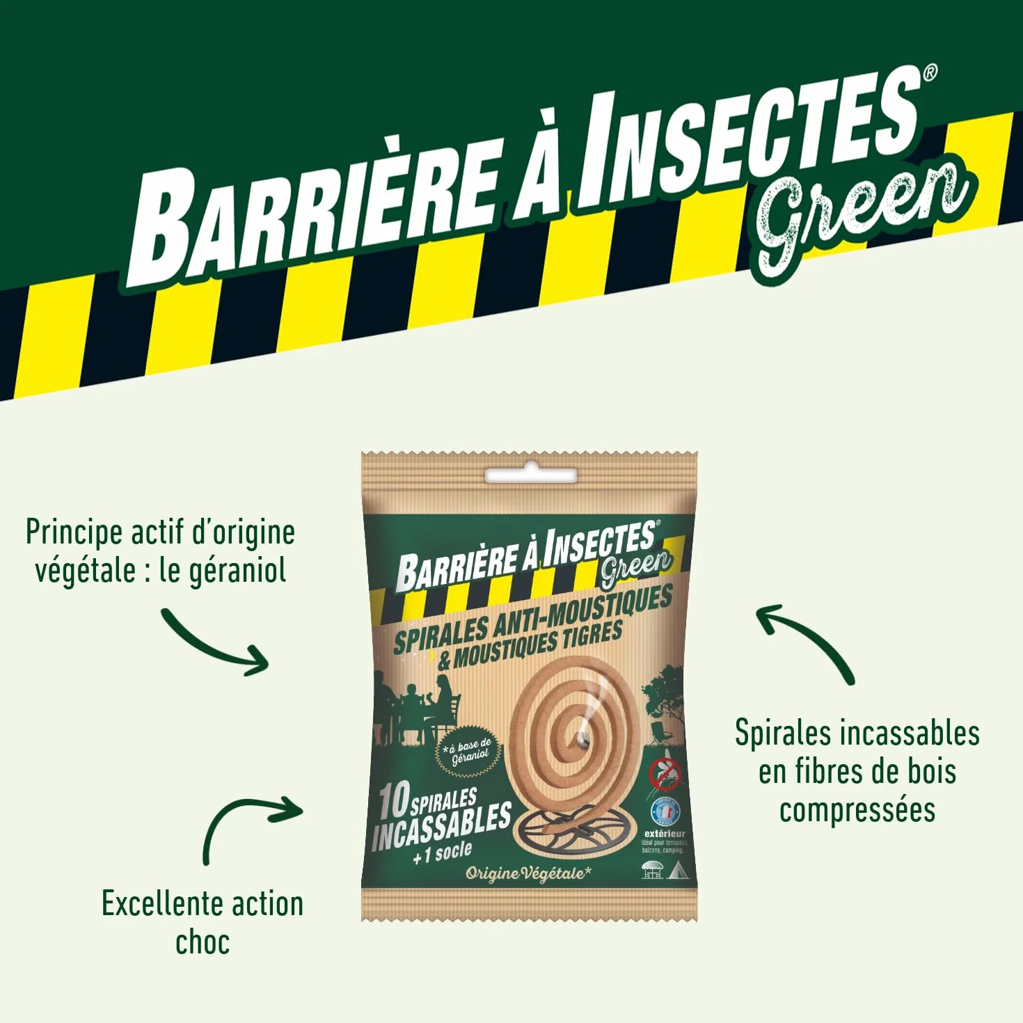 Green Anti-moustiques à Base de géraniol Sachet de 10 Spirales