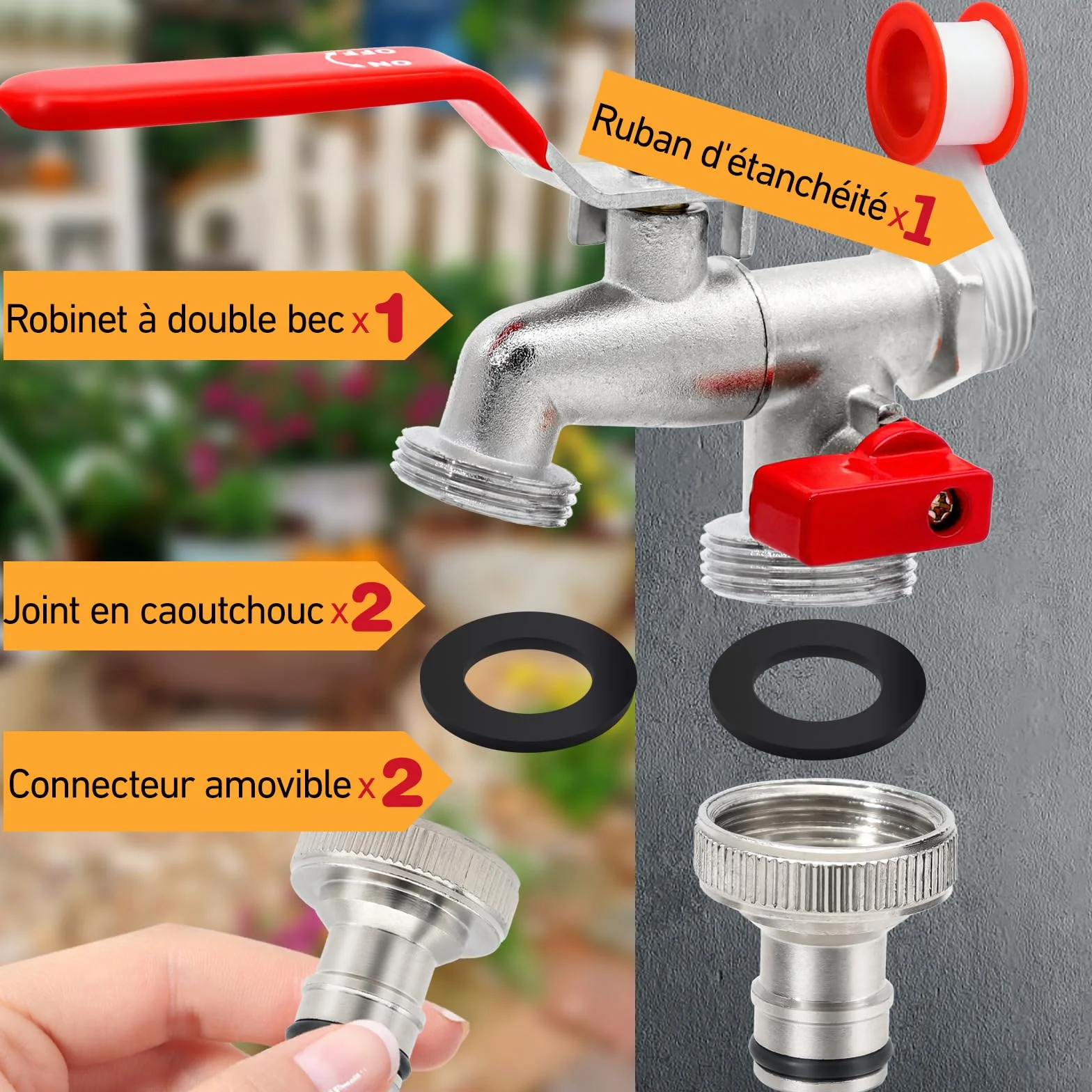 Robinet de Jardin Premium à Double Sortie 1/2" - 3/4" Laiton Argent Aqua Control G6354