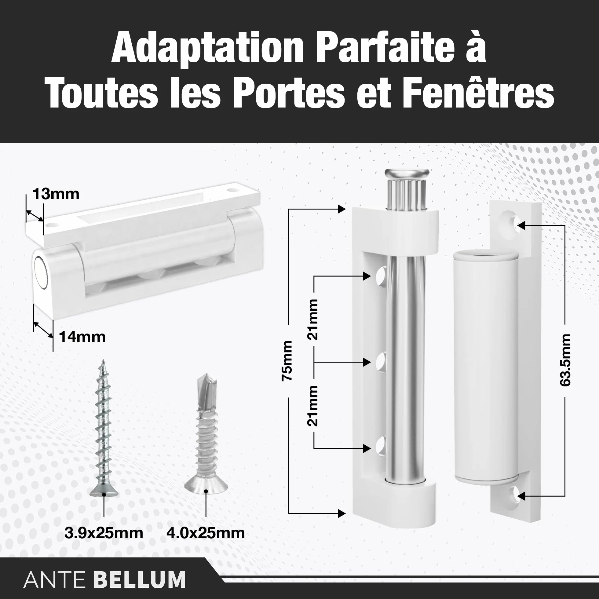 Lot de 3 charnières de porte et de fenêtre - Charnières de porte, bande de fenêtre, ruban de rénovation, pièces de rechange, pour porte anti-insectes, ferrures à bascule (blanc, 3 charnières)