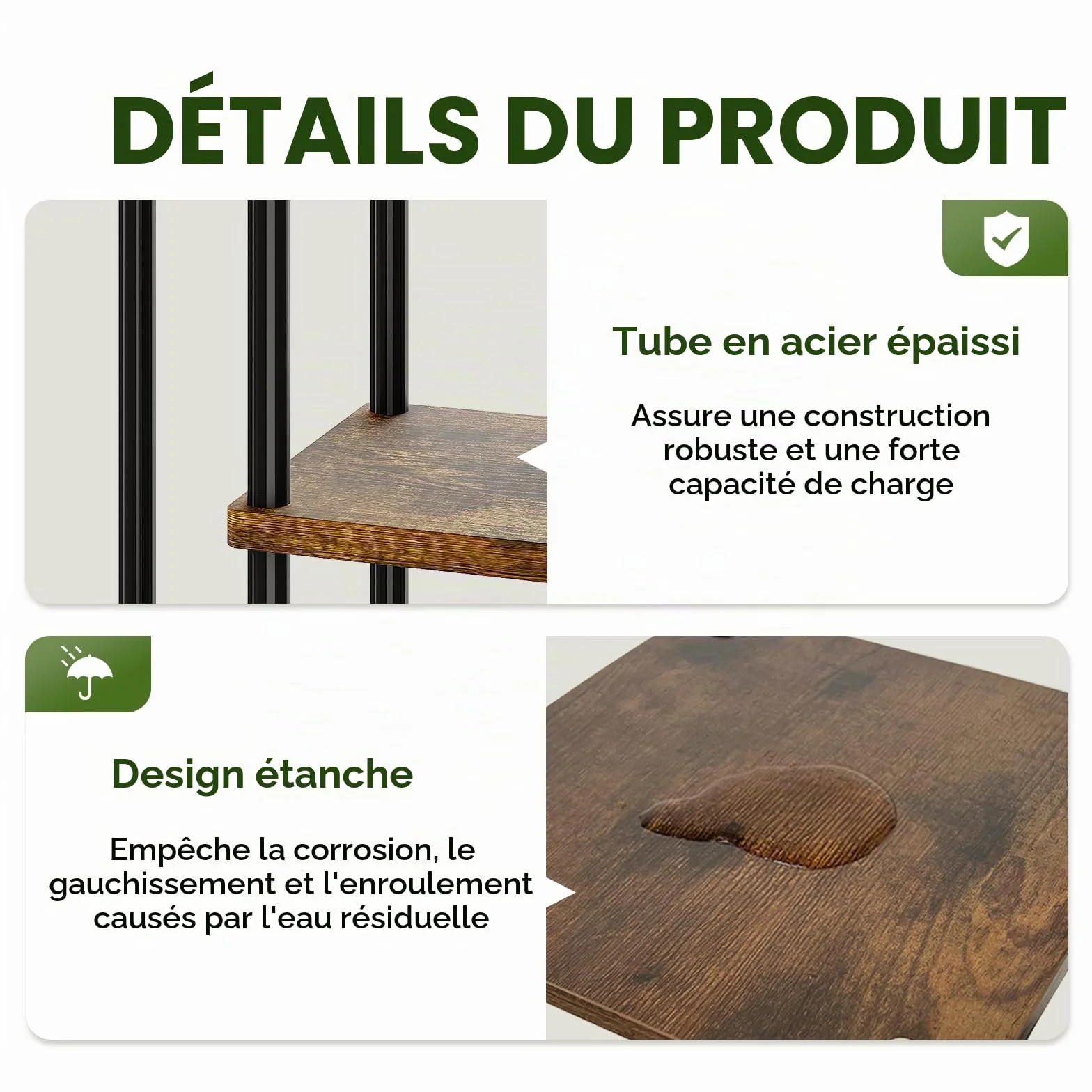 Bamworld Étagère Plante d'Angle 7 Niveaux Bois Métal avec Lampe, Support Plante Intérieur avec Éclairage
