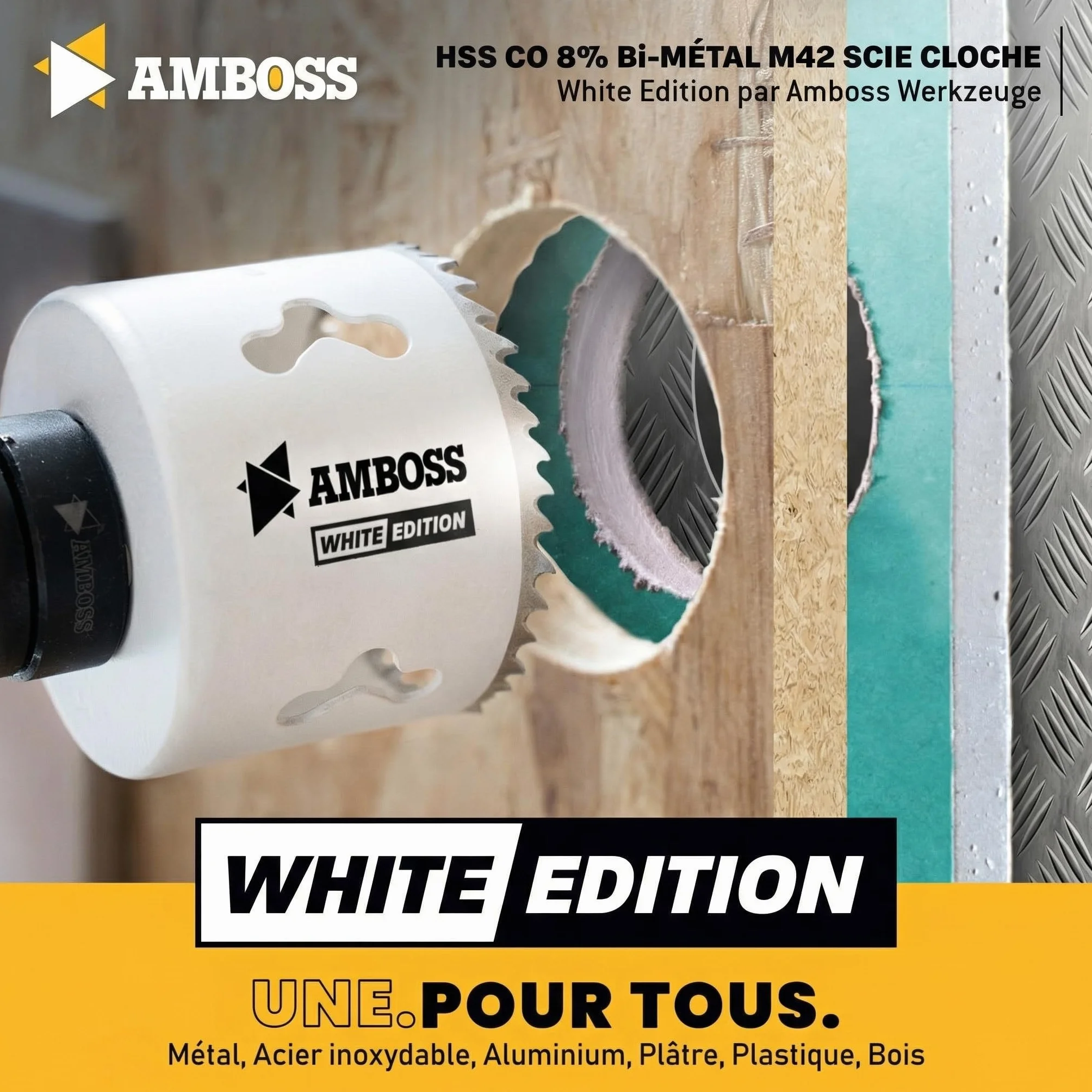 Scie cloche 68 mm – Enclume bi-métal (avec support standard 6 carts) Idéal pour boîte murale creuse, spot LED, prise en placoplâtre/bois