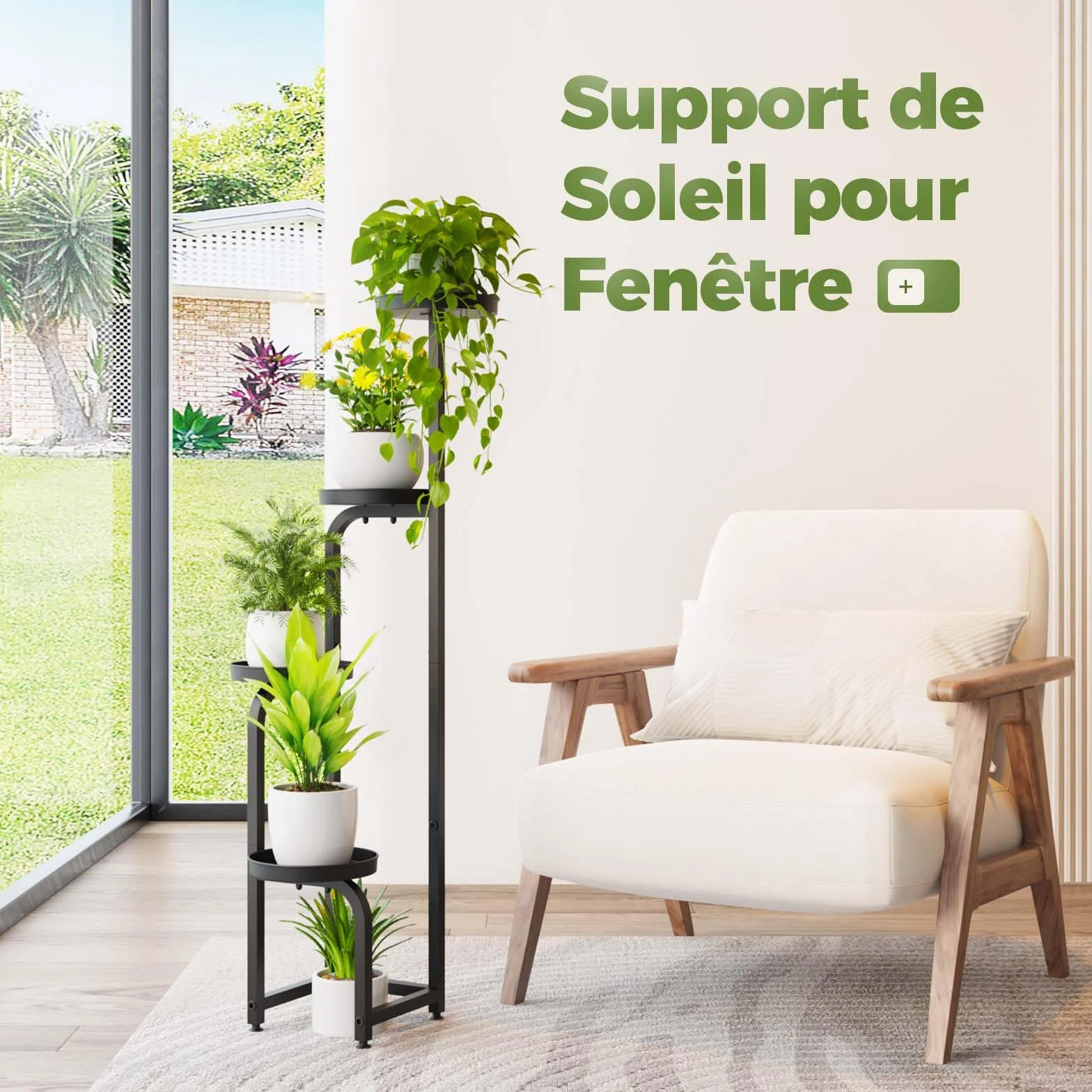 Bamworld Support Plantes Intérieur Haut 4 Niveaux Métal Étagère Plante pour Extérieur Terrasse Jardin Balcon