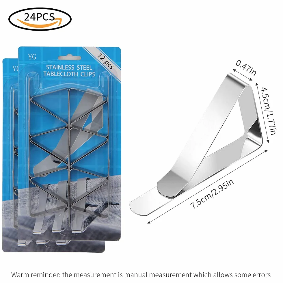 Clip Pince pour Nappe Anti-Glissant en Acier Inoxydable 24Pcs Argent