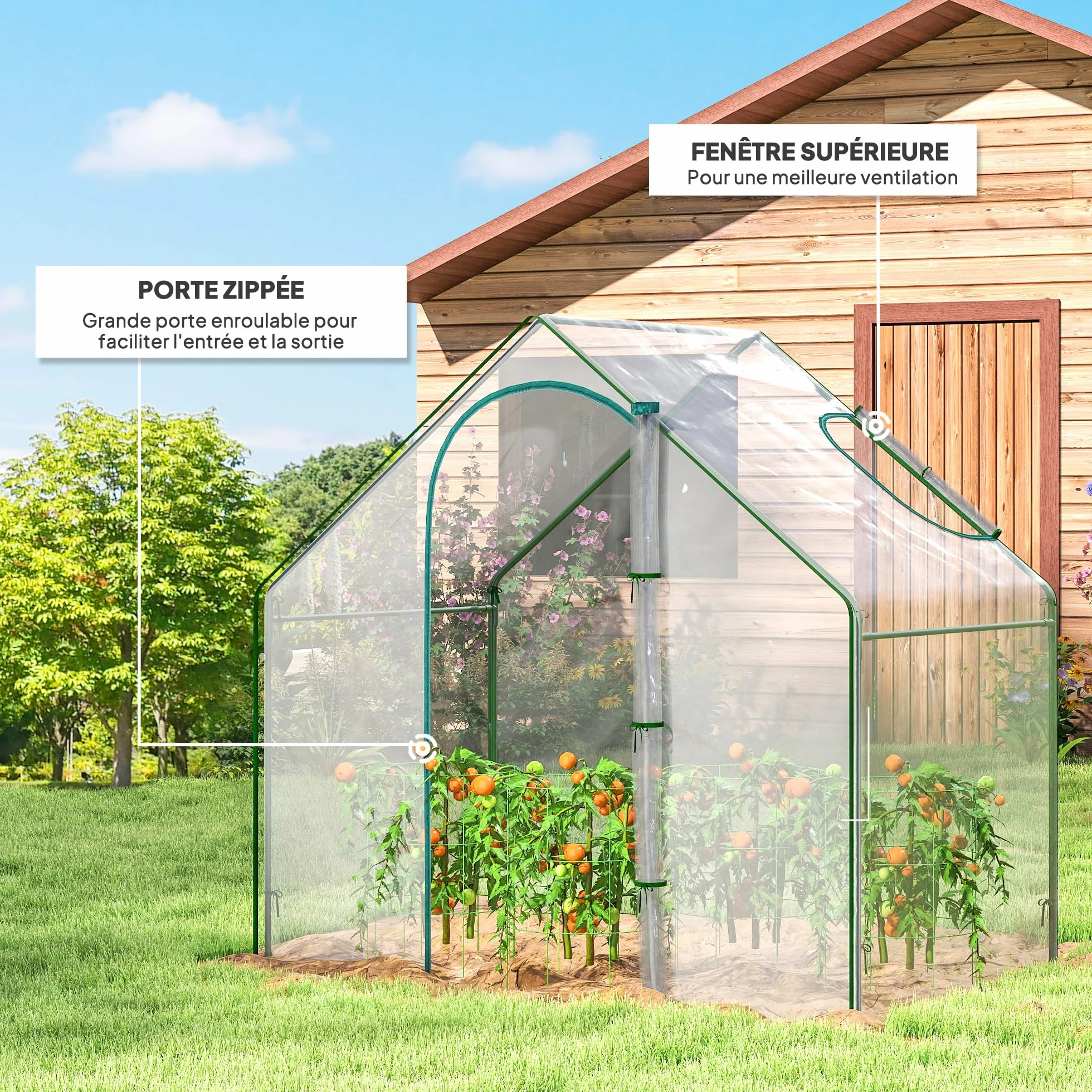 Outsunny Serre de Jardin PVC 180x100x168 cm, Châssis Acier, Porte Zippée, pour Légumes Plantes