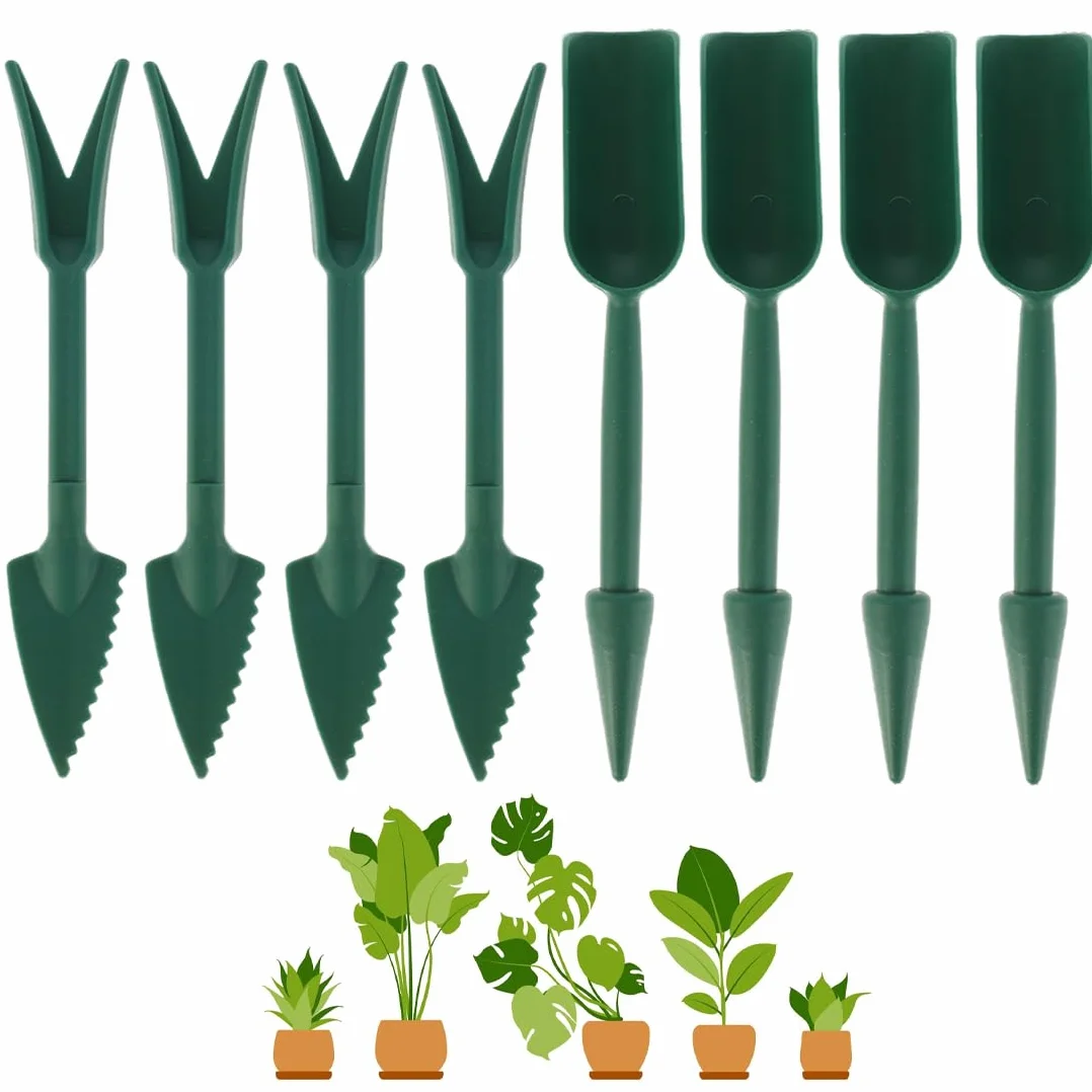WeddHuis Set de 8 Outils de Repiquage - Kit de Plantation avec Fourchette et Bâton pour Transplanter Semis, Distributeur de Graines (Vert Foncé)