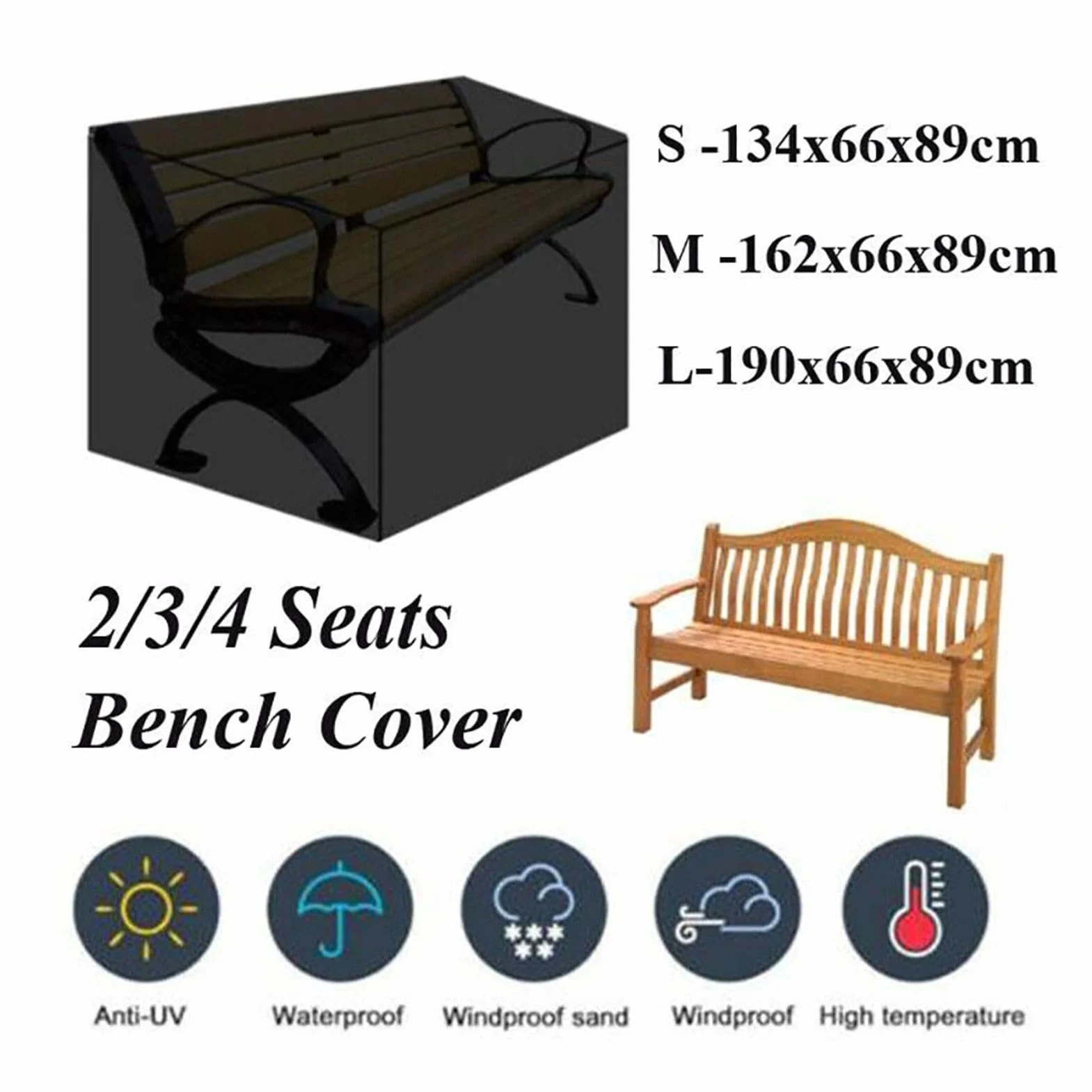 Housse de Protection pour Banc de Jardin 2 Places, Tissu Oxford 210D, imperméable, Coupe-Vent, résistante aux UV