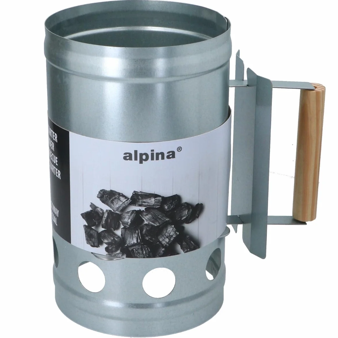 Alpina Démarreur de Charbon de Bois Ø16 cm X 27 cm - Allume-Feu pour Barbecue en Métal avec Poignée