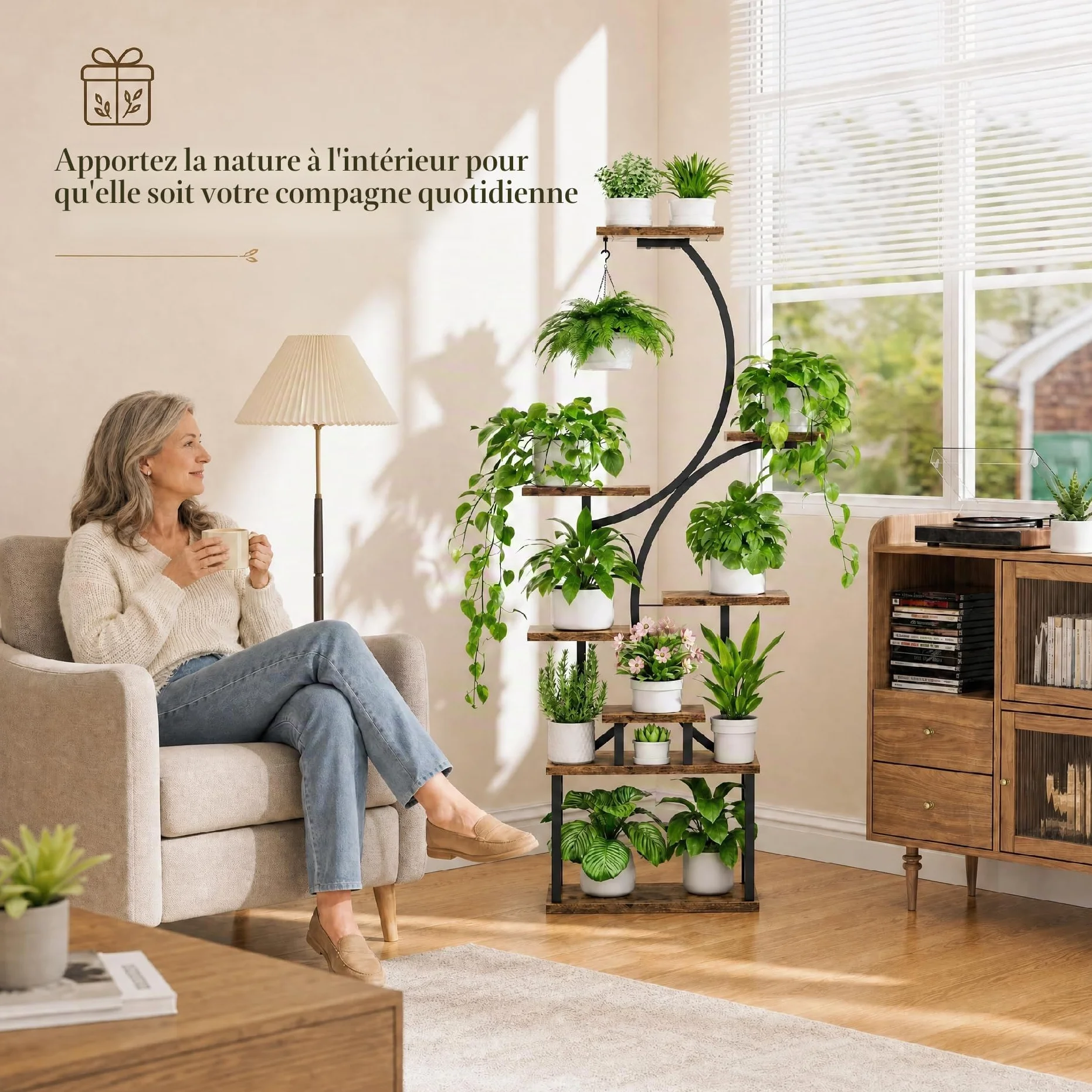BACEKOLL Support pour plantes d'intérieur avec lampes de croissance, étagère 8 niveaux 157,5 cm métal forme S
