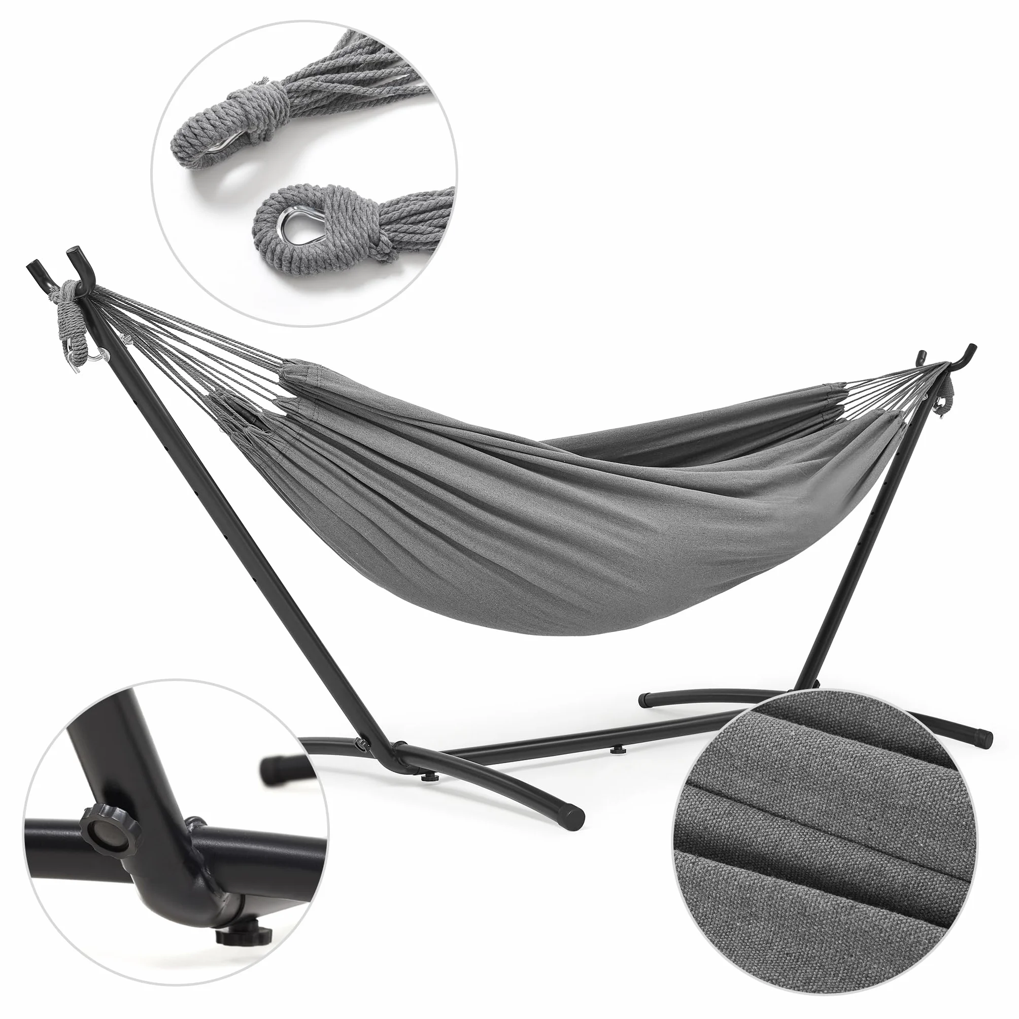 Mondeer Hamac avec Support d'extérieur de Camping Portable, 200 kg Capacité de Charge, Grise