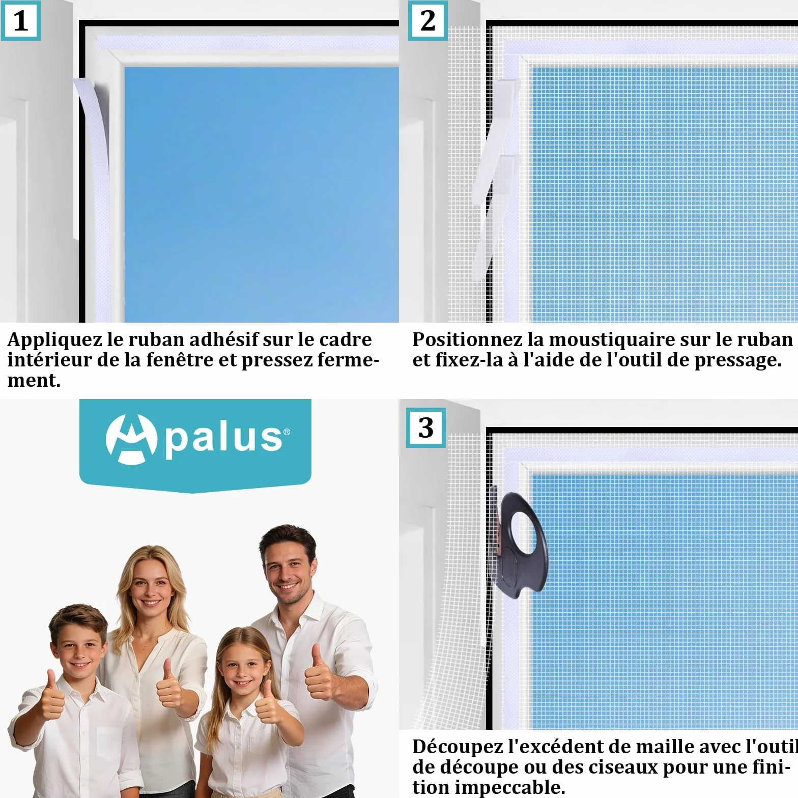 Apalus Moustiquaire Transparente Universelle pour Fenêtre/Maille Lavable | Moustiquaire Ajustable, Bricolage, Taille Maximale de la Fenêtre 130x150cm (Lot de 4, Blanc)
