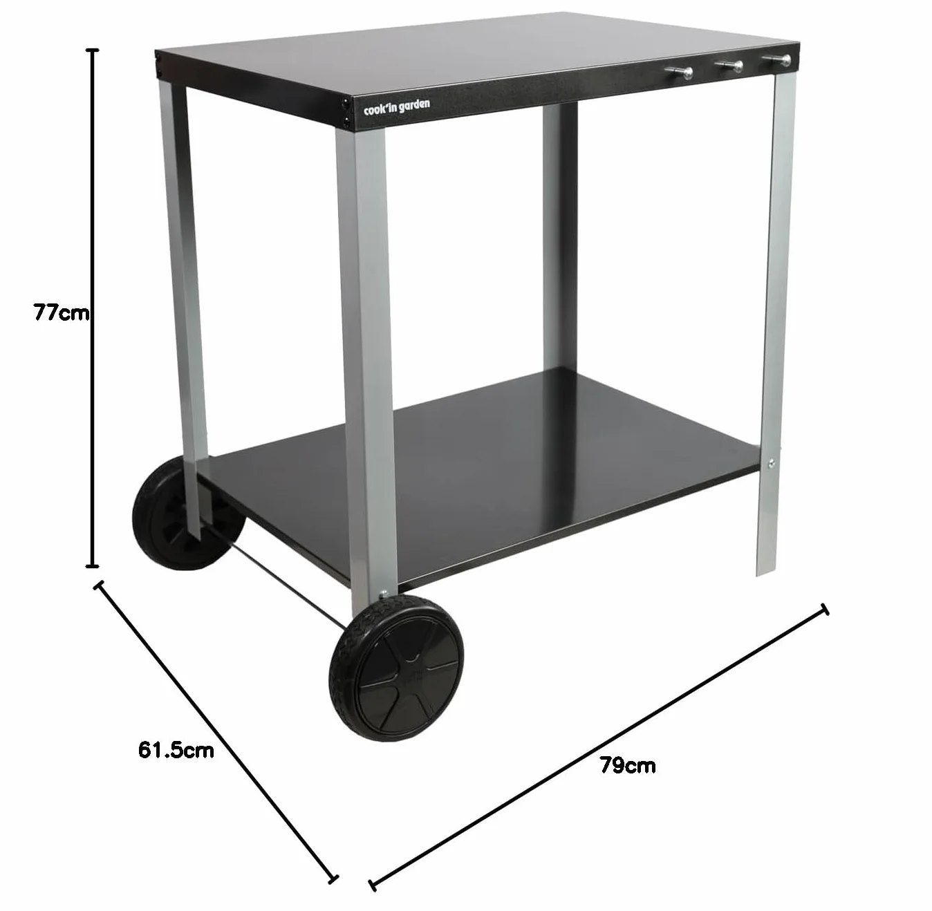 Cook’in Garden Desserte Media 70 Chariot Plan de Travail Mobile Roues Renforcées Meuble Extérieur Jardin Terrasse Noir/Gris