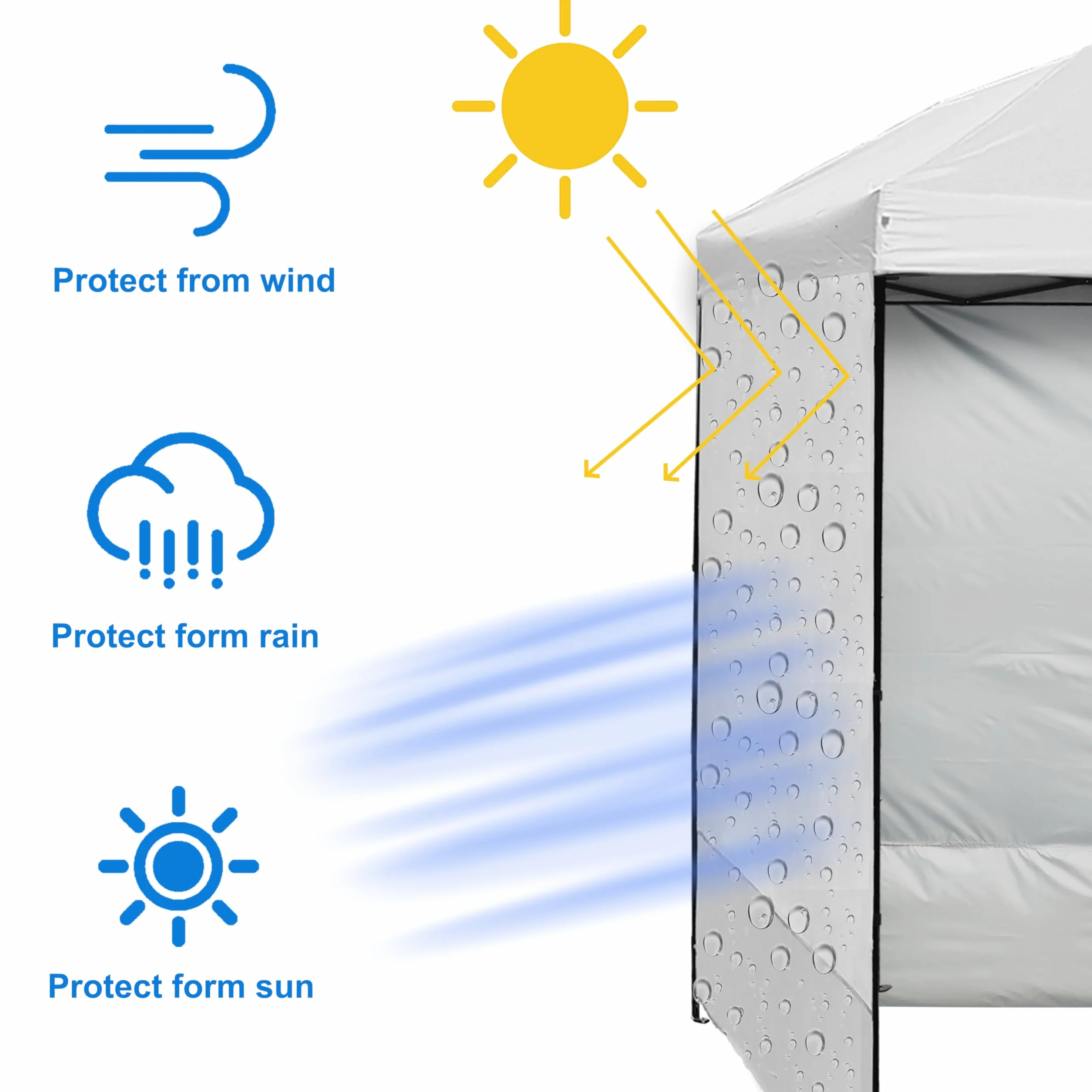 NINAT Parois Latérales Panneau latéral 3 x 3 m Gazebo Tonnelle Tente de Jardin Protéger Pluie Vent Soleil