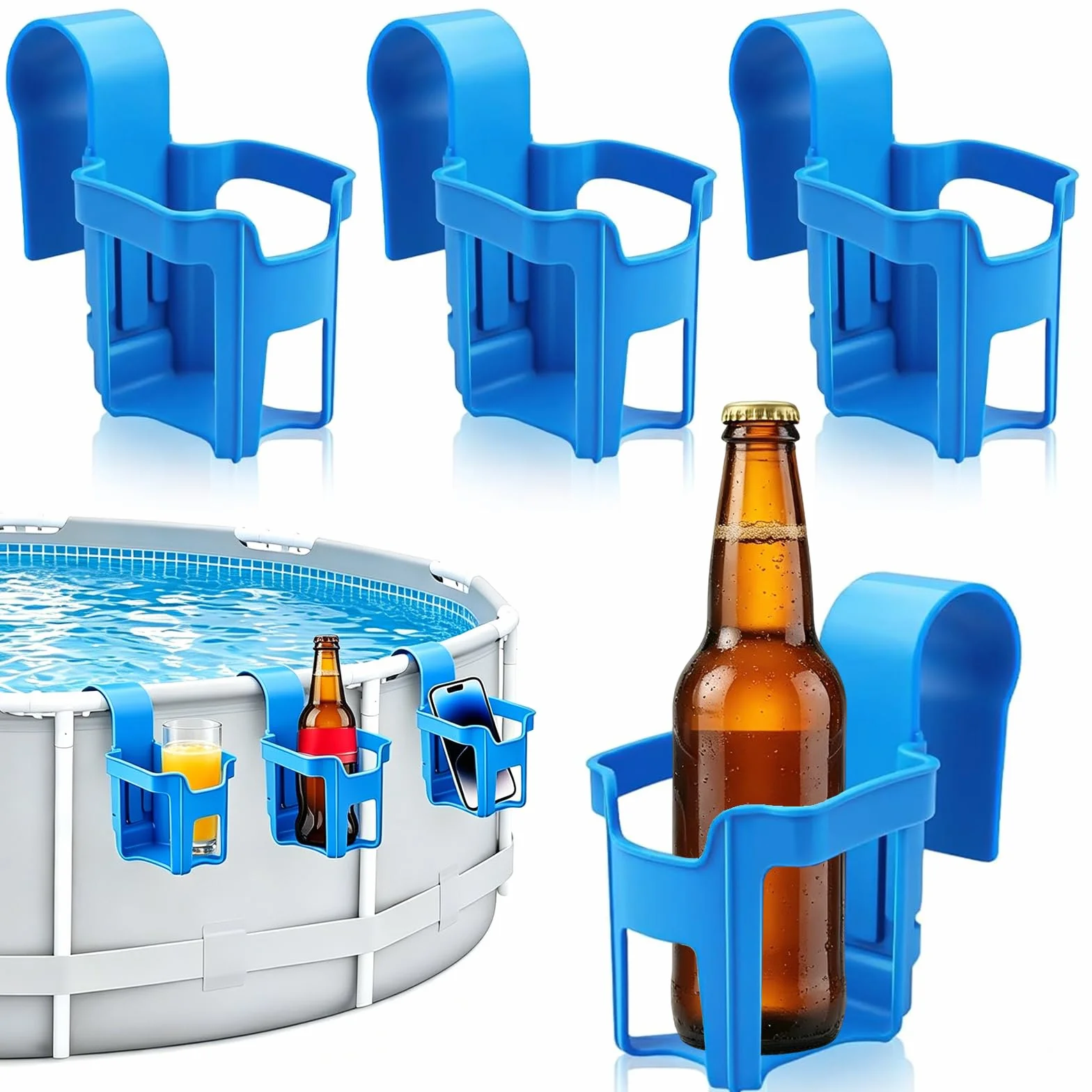 Lot de 4 Porte Gobelets pour Piscine, Support Plastique au Bord du Bassin, Panier Détachable pour Boissons et Bière, Accessoires Multifonctionnels Piscines Hors Sol