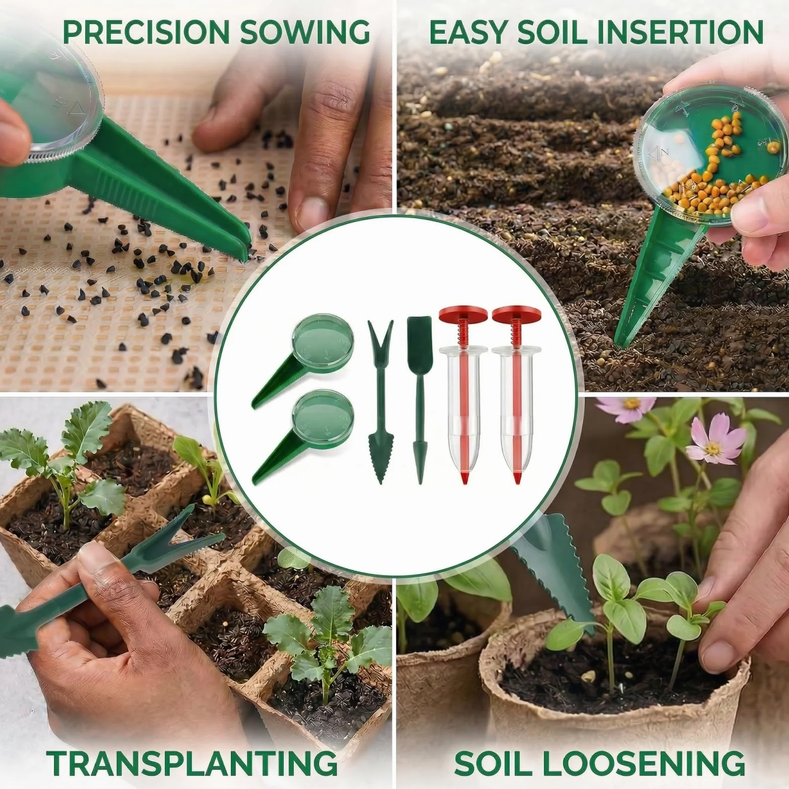 Semoir à Graines Manuel Rouge 6 Pièces – Distributeur de Graines pour Jardinage, Semis et Repiquage