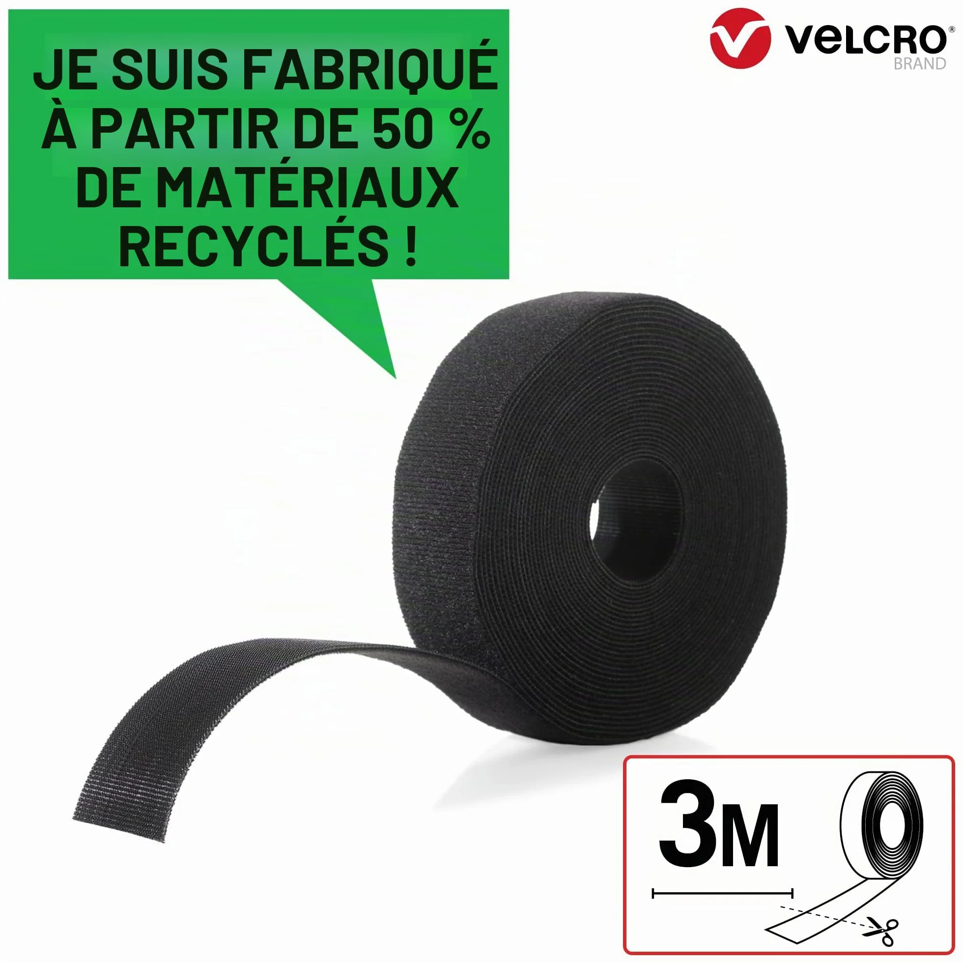 Velcro Marque | Sangles Réutilisables Eco One-Wrap | Sangles Polyvalentes, Réutilisables et Flexibles pour L’amélioration de la Maison | Noir | 25 mm x 3 m