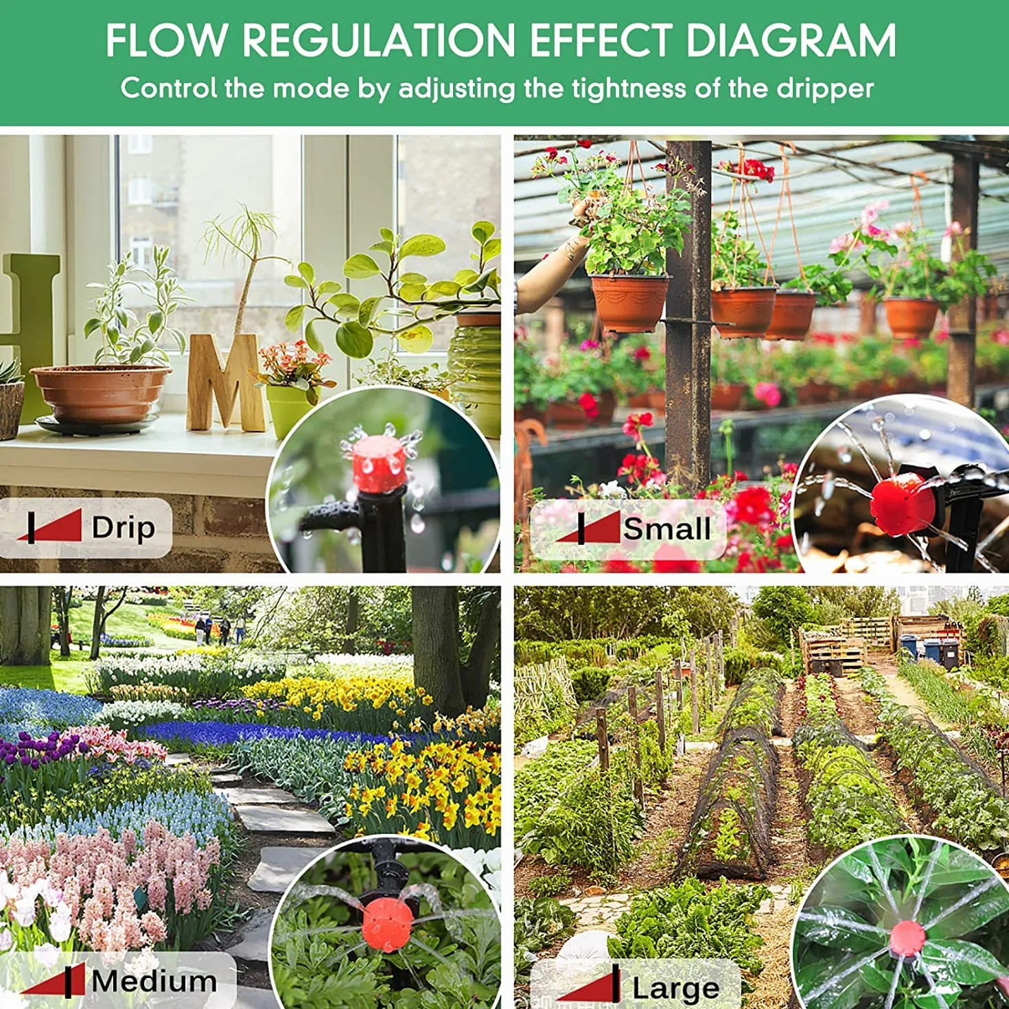 Kit d'irrigation Goutte à Goutte 340Pcs, Système d'Arrosage Automatique 55m+15m pour Jardin Pelouse Serre