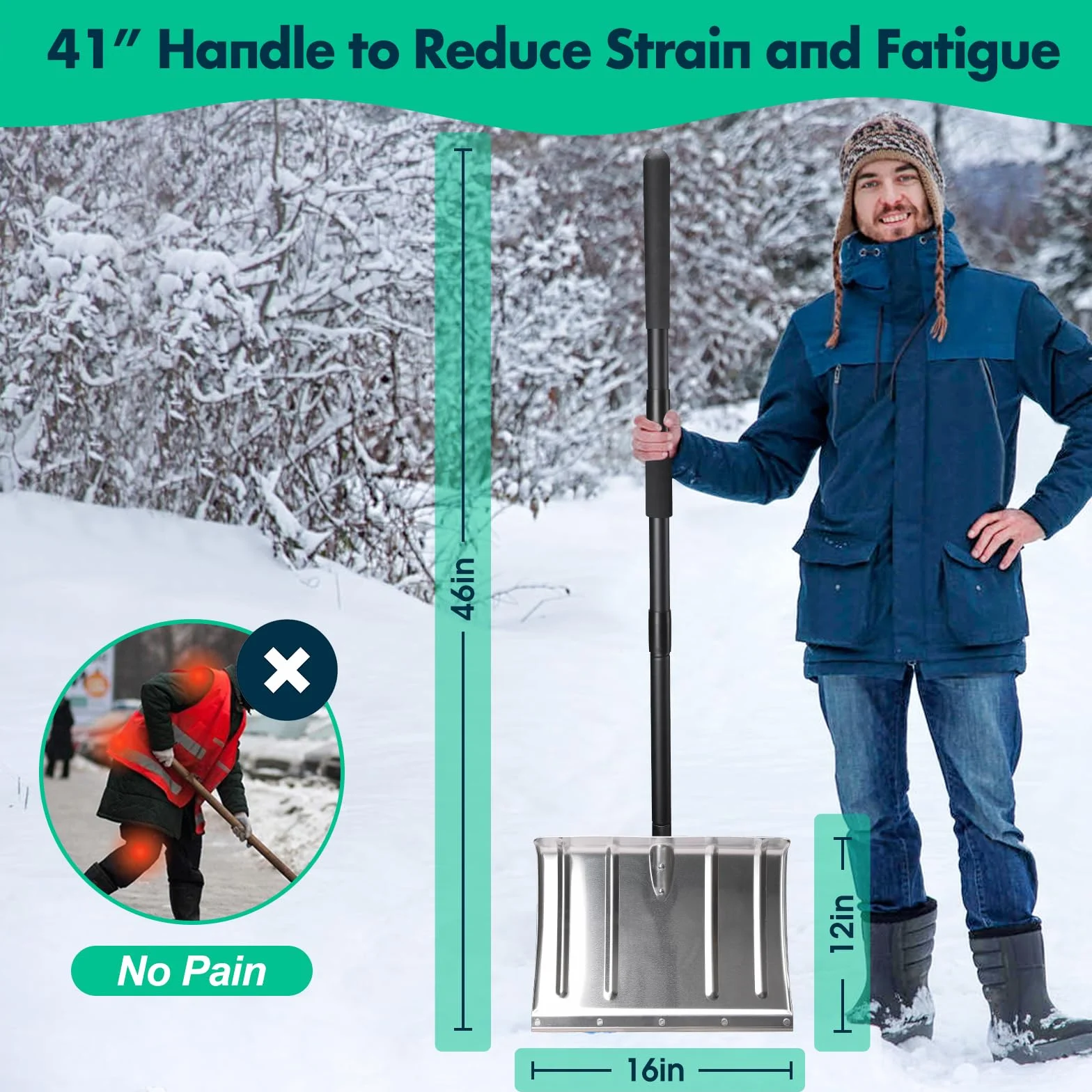 Pelle à Neige en Aluminium 40cm avec Bande Métallique pour Routes et Trottoirs