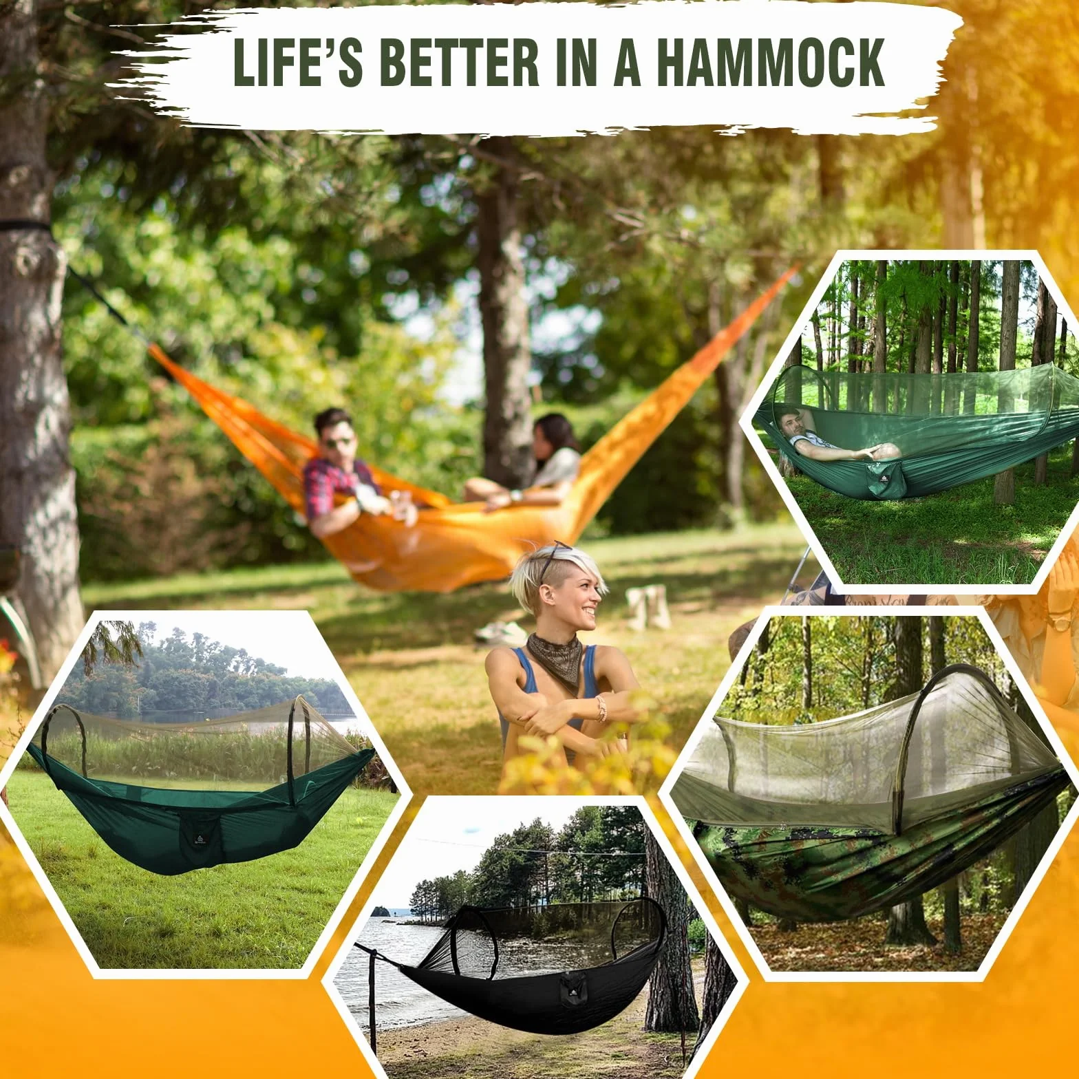NATUREFUN Hamac de camping ultra-léger anti-moustiques 300 kg nylon parachute respirant séchage rapide