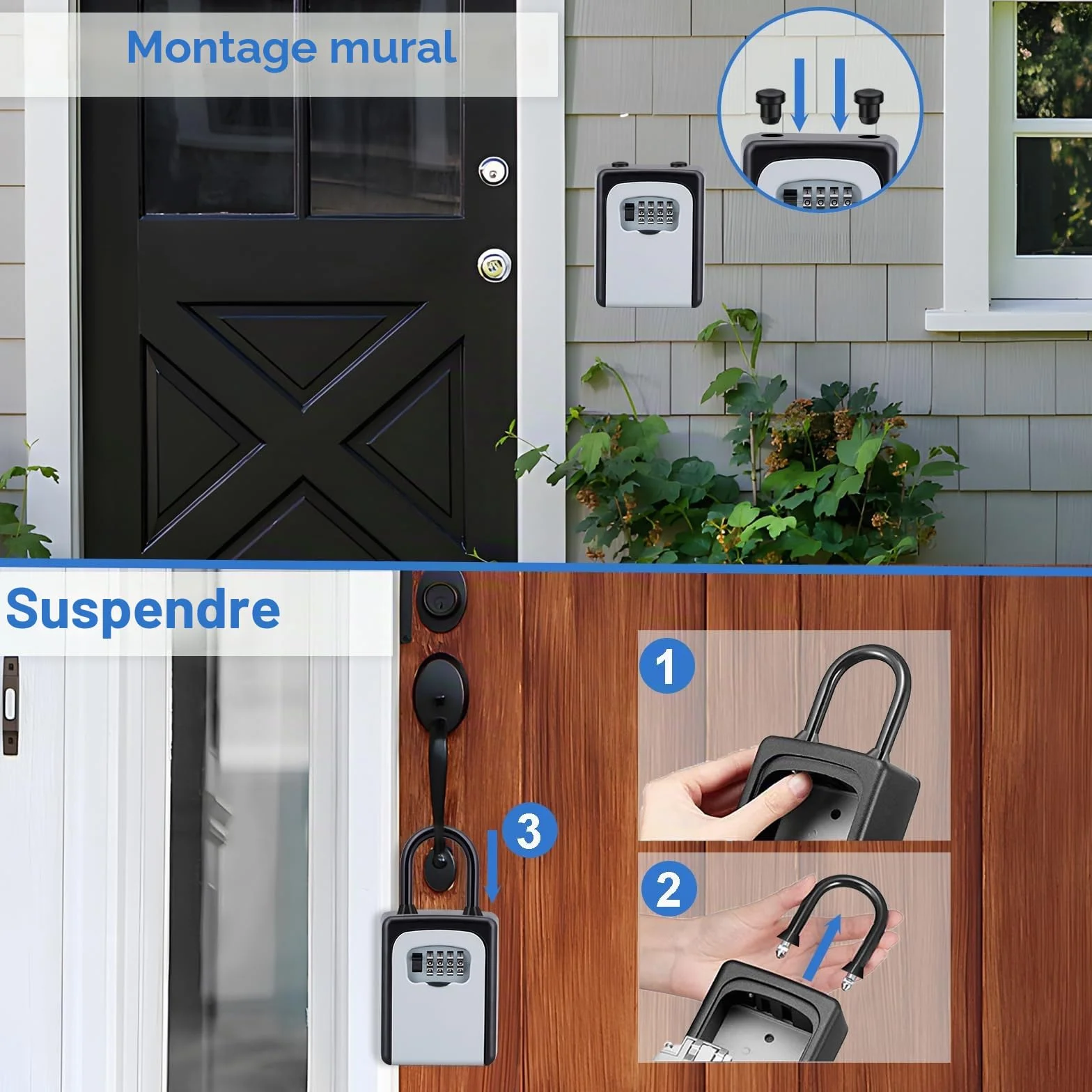 ZHEGE Boite à Clé Portable avec Anse Amovible, Boîte à Clé avec Code 4 Chiffres, Gris