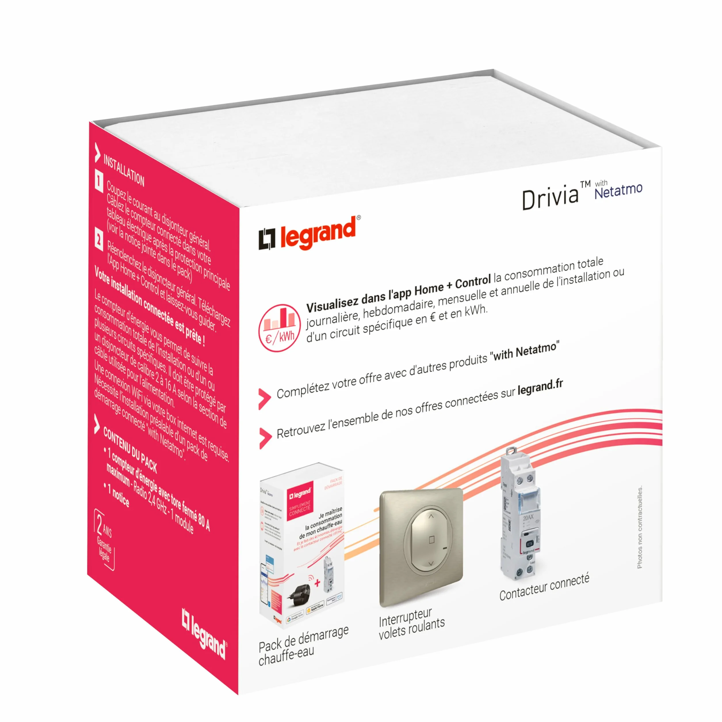 LEGRAND - 199118 - Compteur d'énergie monophasé connecté Drivia with Netatmo - Livré avec 1 tore de mesure fermé 80A maximum - Emballage BTC - Gris