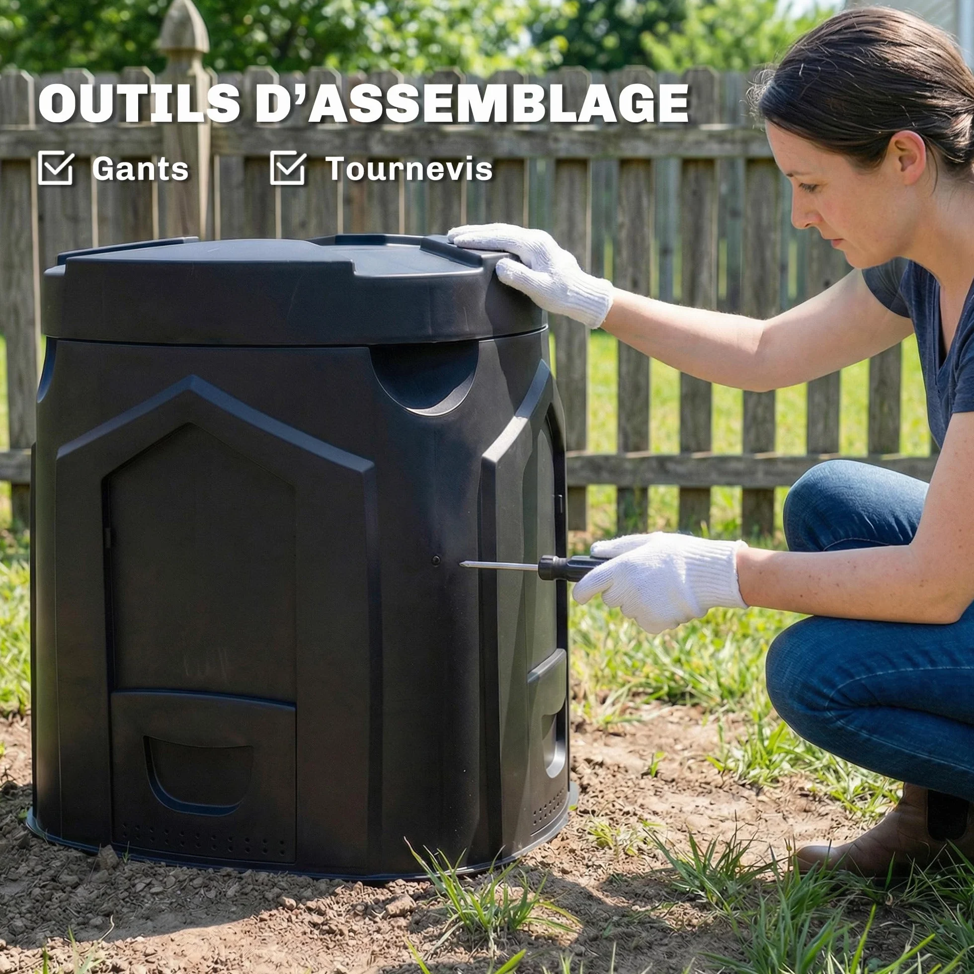 Outsunny Composteur de Jardin 240L Bac à Compost Triangulaire 78x75x78 cm Polypropylène 3 Portes Noir
