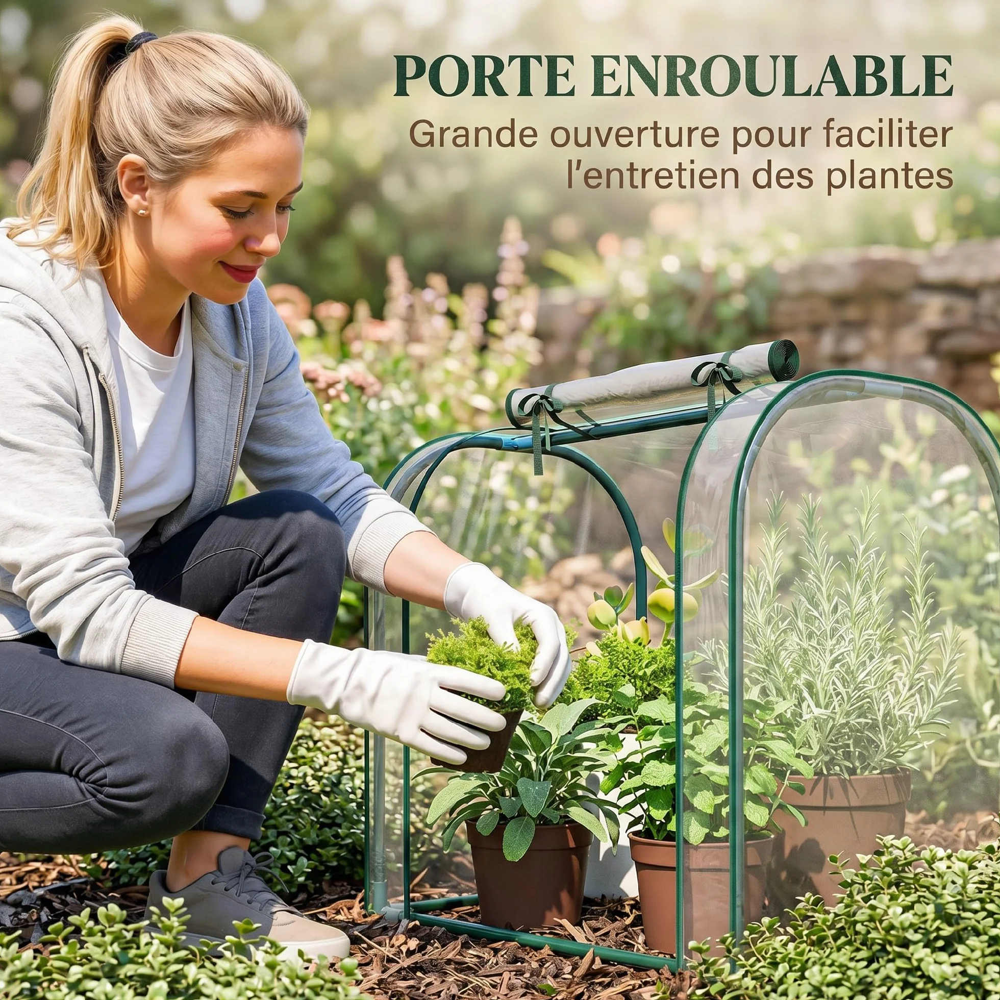 Outsunny Mini Serre de Jardin 68 x 50 x 70 cm, avec Sac de Plantation, Porte Enroulable, Vert foncé