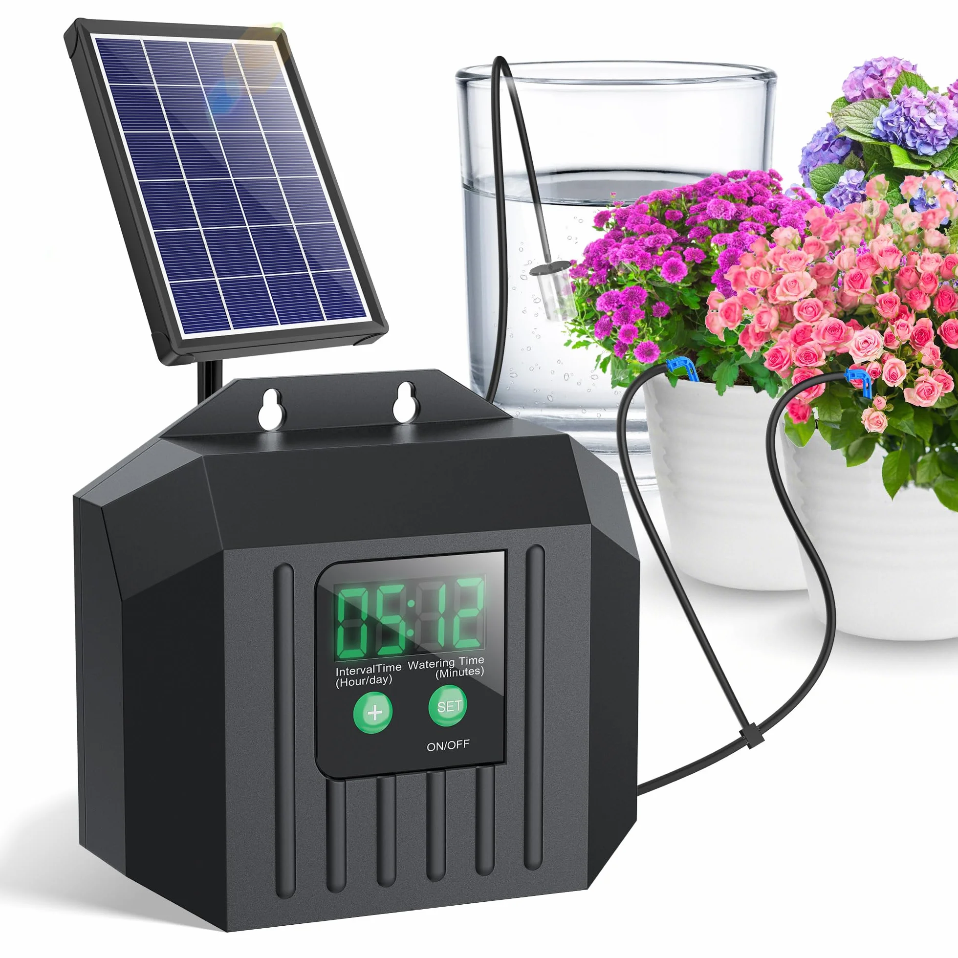 Biling Système d'arrosage solaire automatique 4W 15m pour plantes avec minuterie jardin balcon