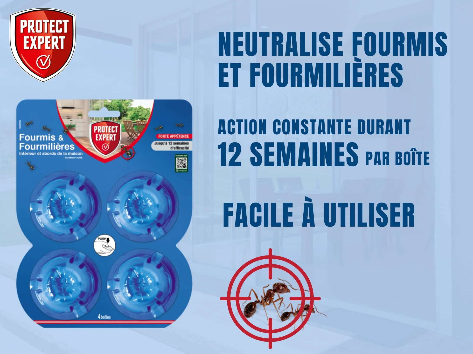 PROTECT EXPERT Boîtes Appât Anti-Fourmis x4 - Protection 12 Semaines Intérieur Extérieur