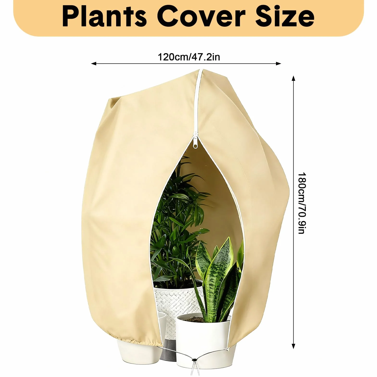 Housse Hivernage Plante Exterieur 120x180cm 80g/m² avec Fermeture éclair Réutilisable Beige