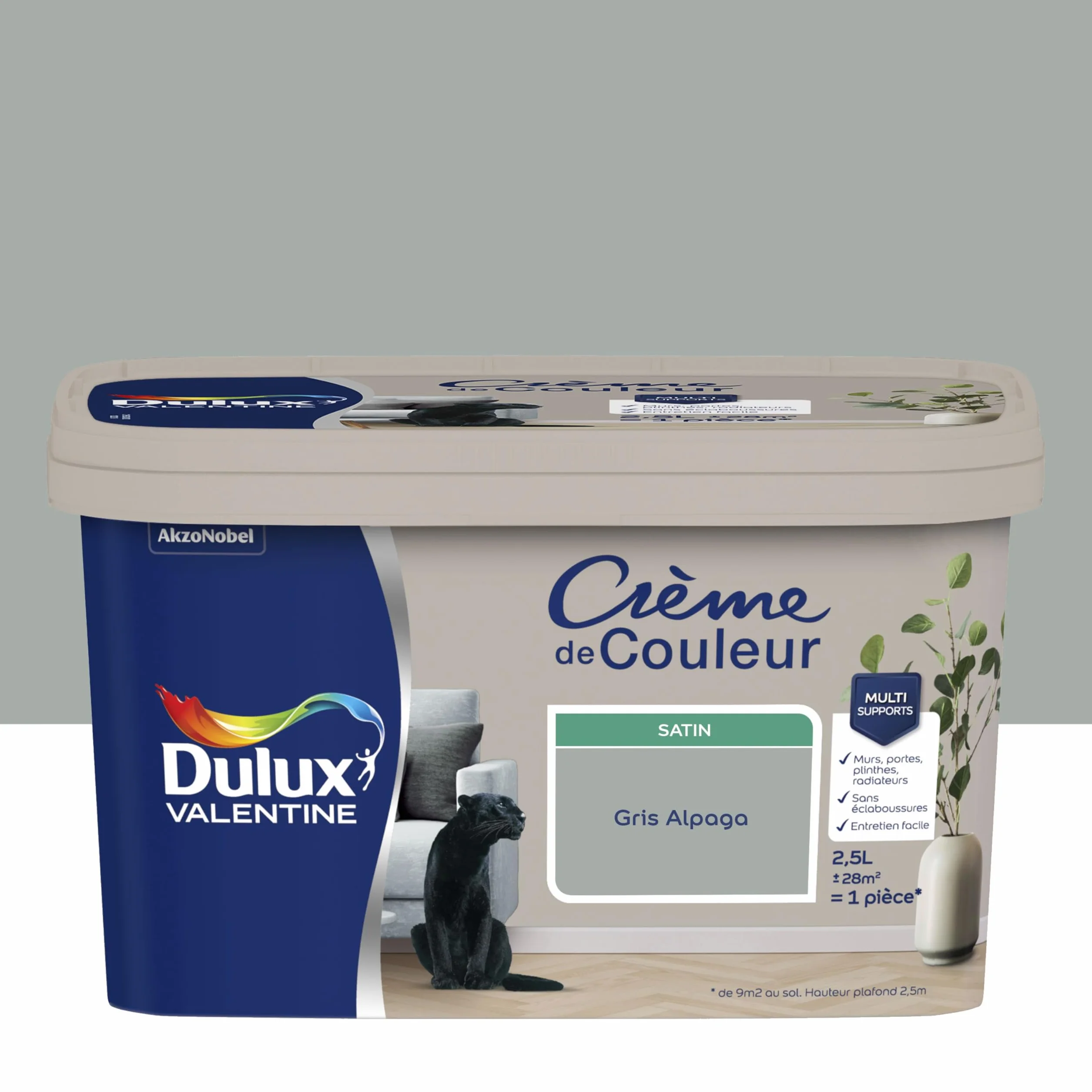 Dulux Valentine Crème de Couleur - Peinture multi-supports intérieure - Satin Gris Alpaga 2,5 L