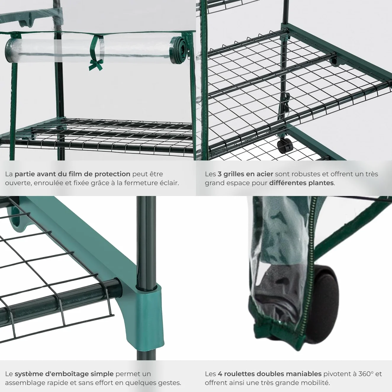 Tectake Serre de Balcon Acier Thermo-Laqué PVC Anti UV 3 Étagères 69x49x133cm