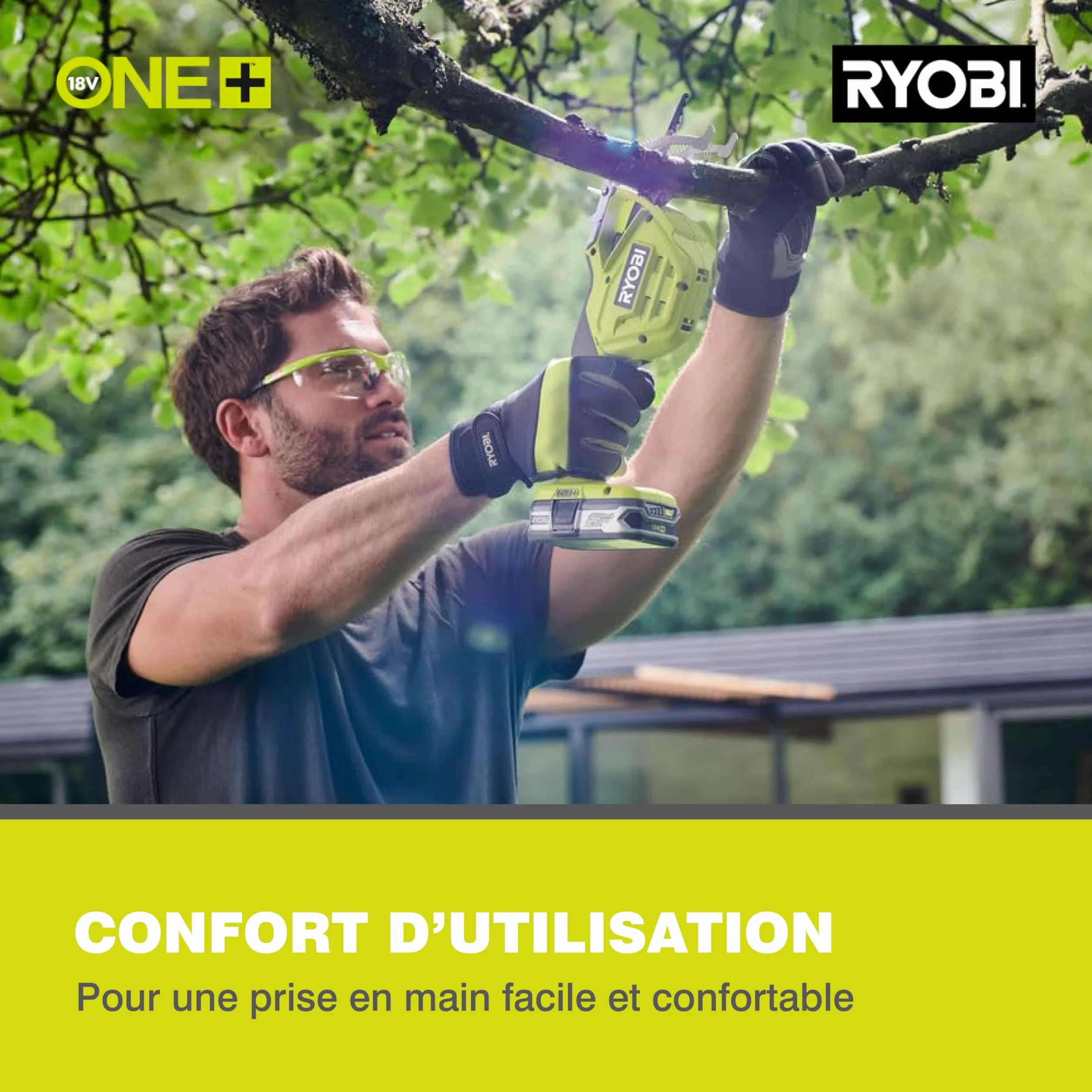 RYOBI - Élagueur/Scie à mainSans Fil 18V ONE+ RY18PSA-0 – Guide 15 cm, Poignée GripZone – Idéale Elagage, coupe Petit diamètre, Travail de précision – Batterie Non Incluse
