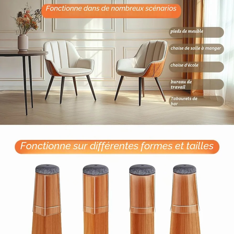 32pièces GICUNK Nouveau Protection Pied de Chaise, Protège Pied de Chaise, Protections de Sol en Silicone Transparent pour Pieds de Chaise avec Patins en Feutre (Fit:13-22.9 mm)