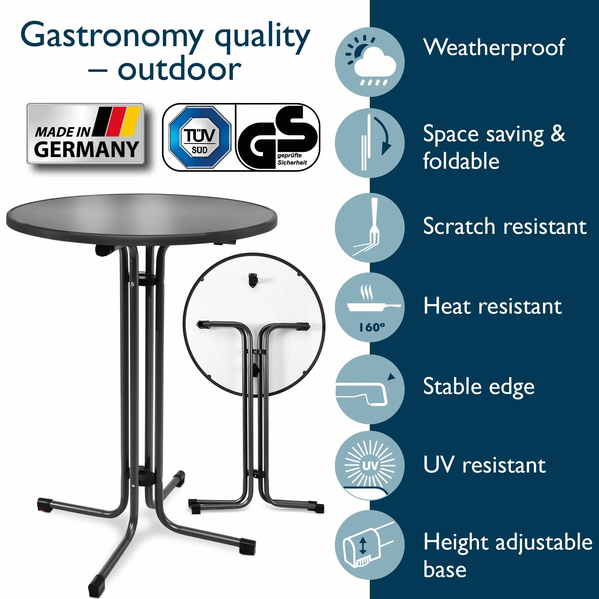 Beautissu Table Haute Pliante Outdoor Ø 80 cm Sylt Bistro Anthracite Ronde Jardin