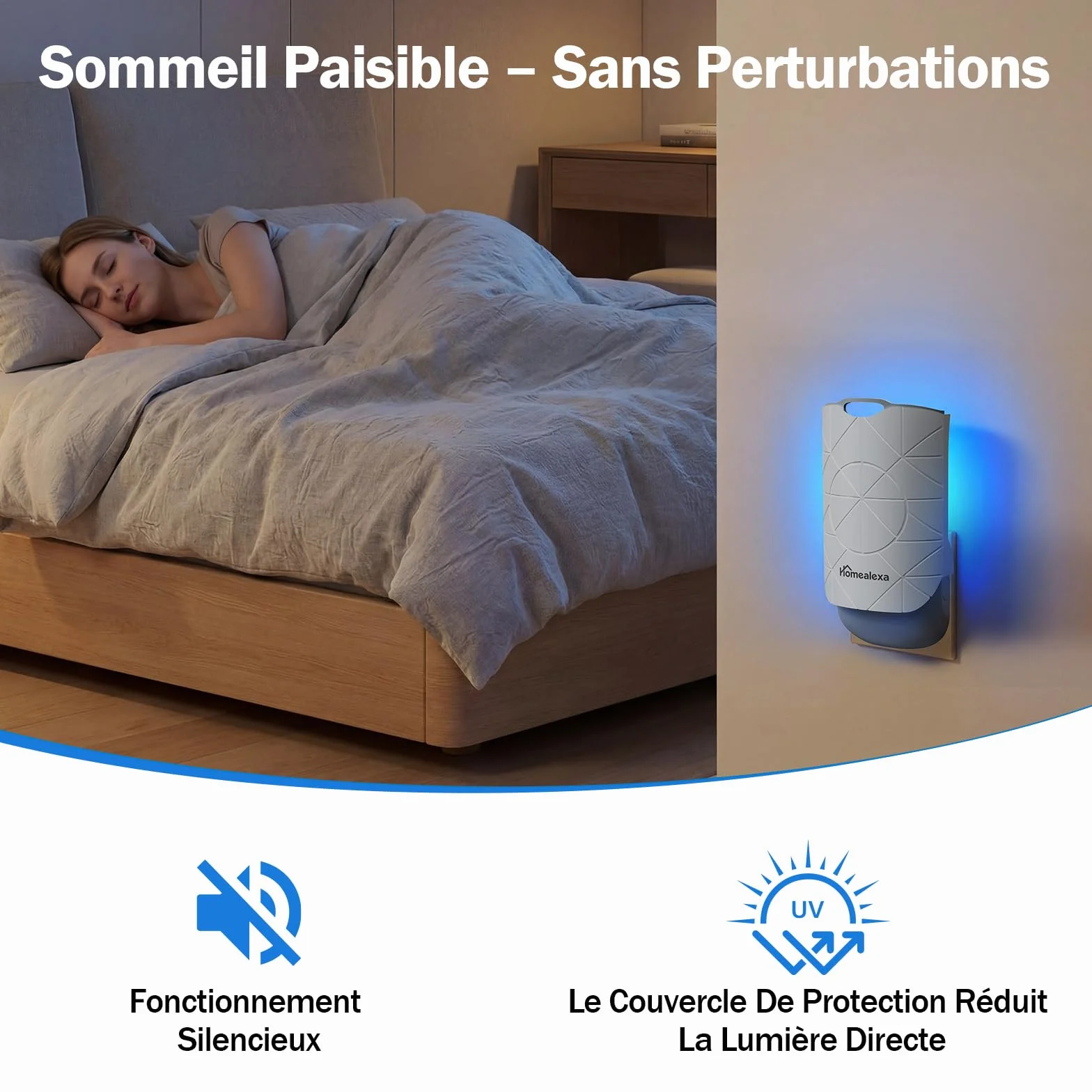 Homealexa Piège à Moucherons Intérieur LED UV Électrique, Anti Moucherons, Prise Rotative 180°, avec 6 Cartes Adhésives