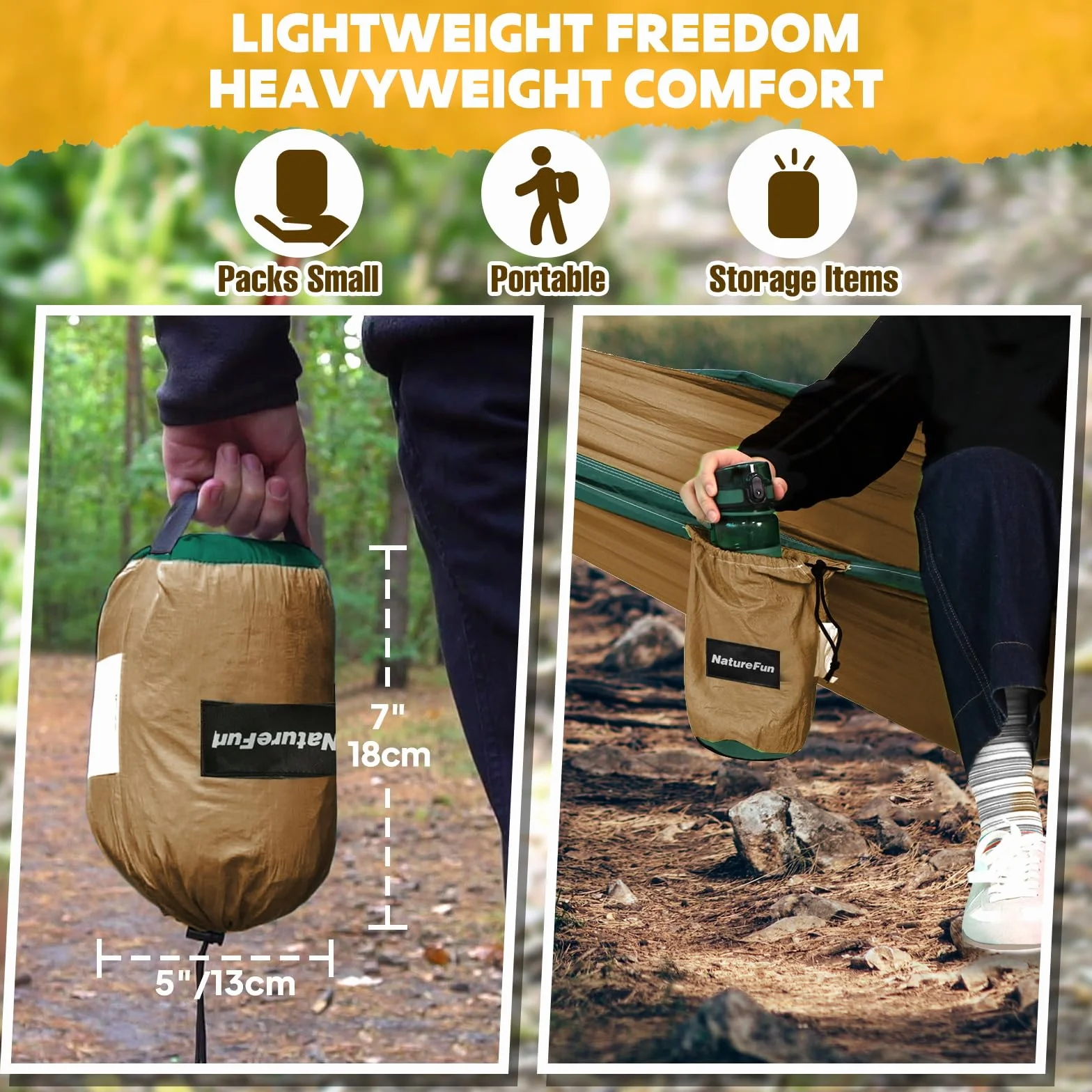 NATUREFUN Hamac Ultra-léger de Voyage Camping 300 kg Capacité de Charge 275 x 140 cm Nylon à Parachute
