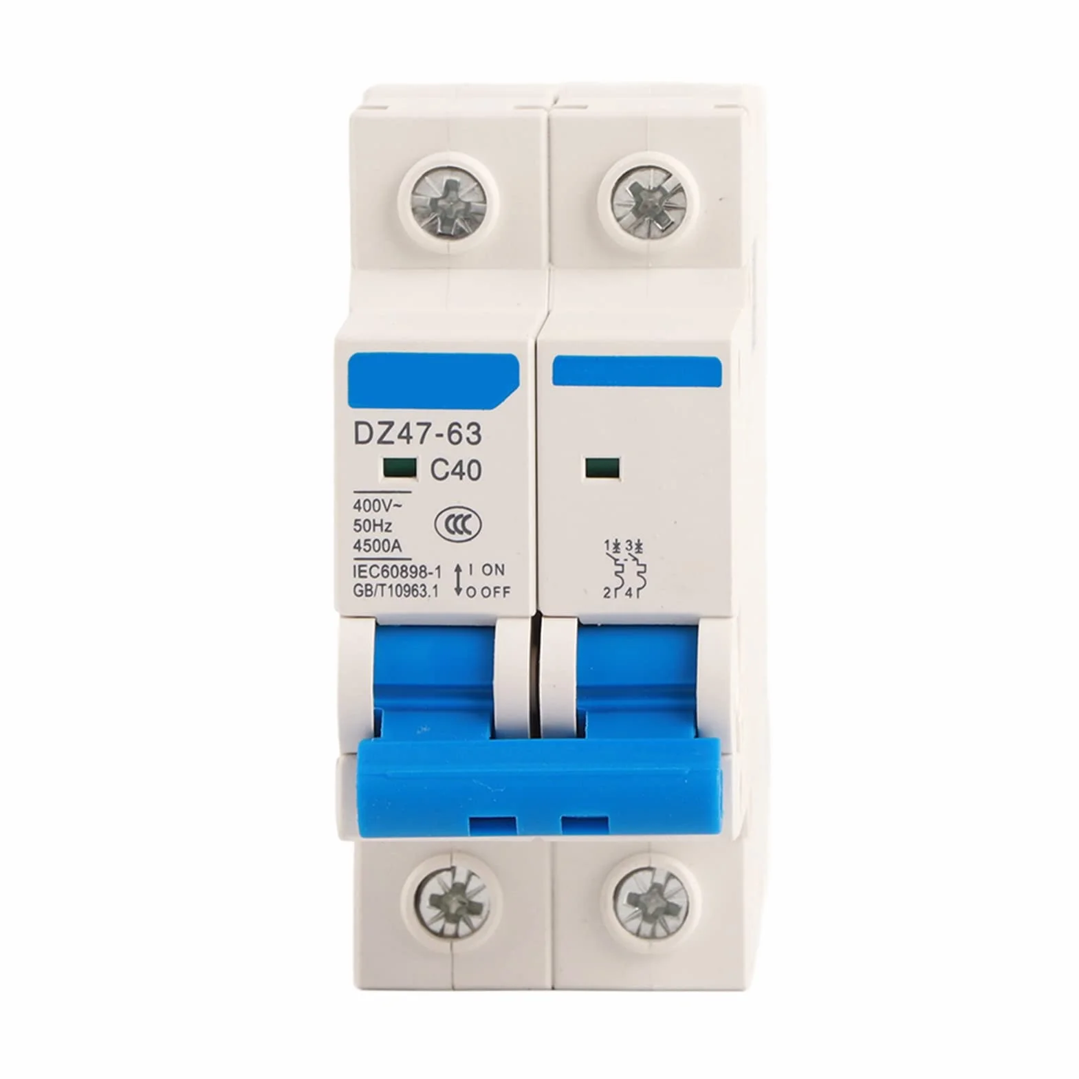 Disjoncteur Miniature AC 400V 2P Din Rail Mount Accueil Protection Contre Les Surcharges Commutateur D'air Pour Les Lignes de Distribution D'éclairage RéSidentiel Système Solaire PV(40A)