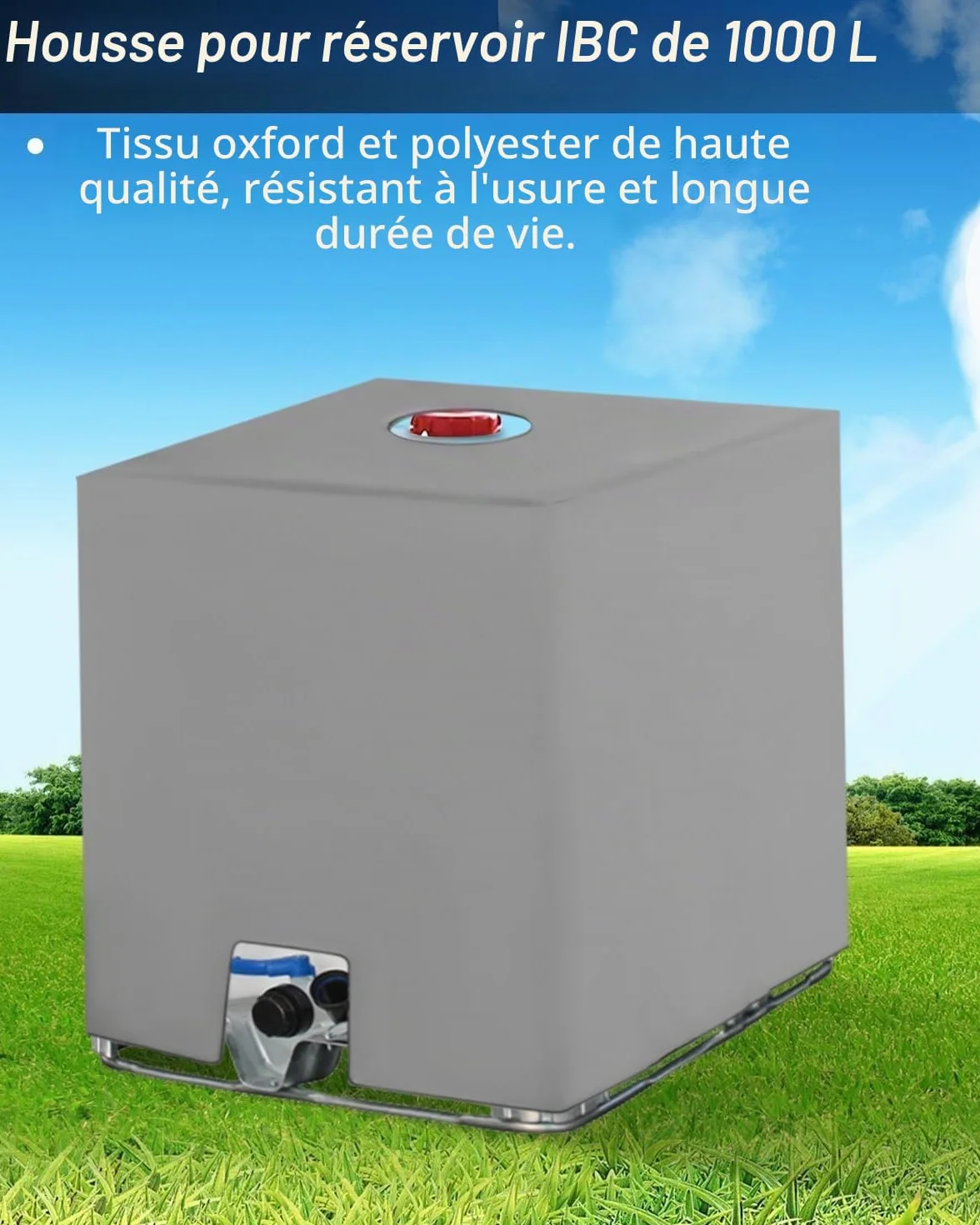 Bâche pour Cuve IBC 1000L Anti-UV Anti-Poussière 116 x 100 x 120 cm Gris