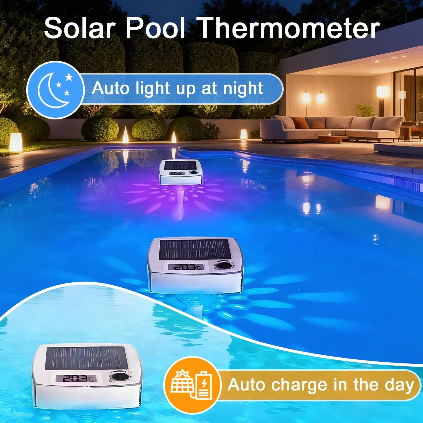 Thermomètre Piscine Solaire Flottant IP68 Écran LCD Numérique