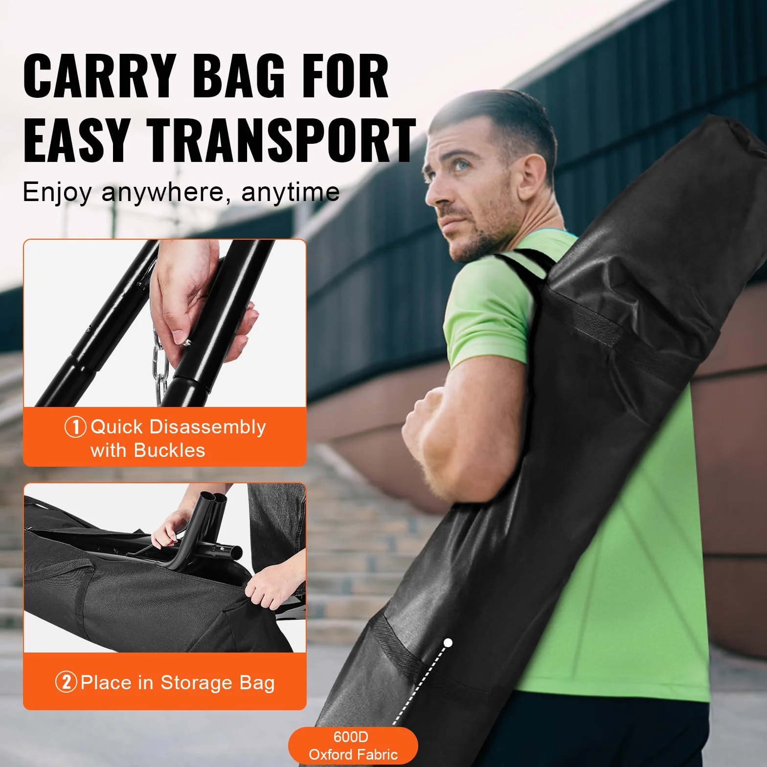 VEVOR Support de Hamac Portable 250 kg Cadre Universel Acier 2,3-3,9 m Réglable avec Sac de Transport